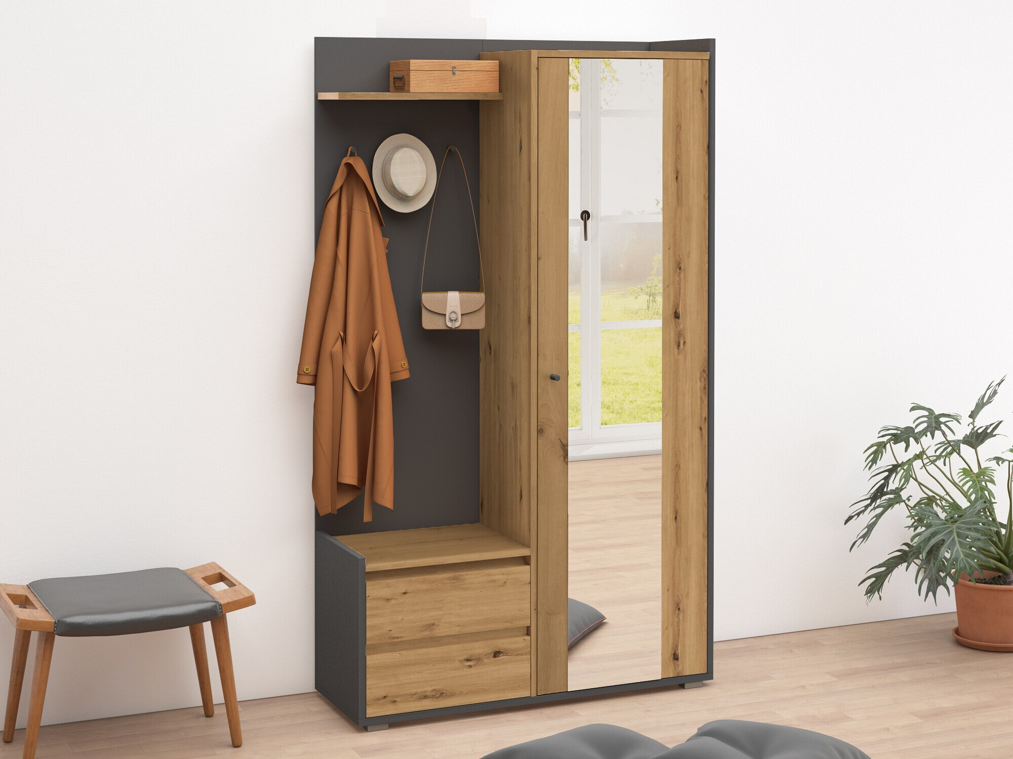 Komplet za predsobo Denton 1446 (Antracit + Hrast)