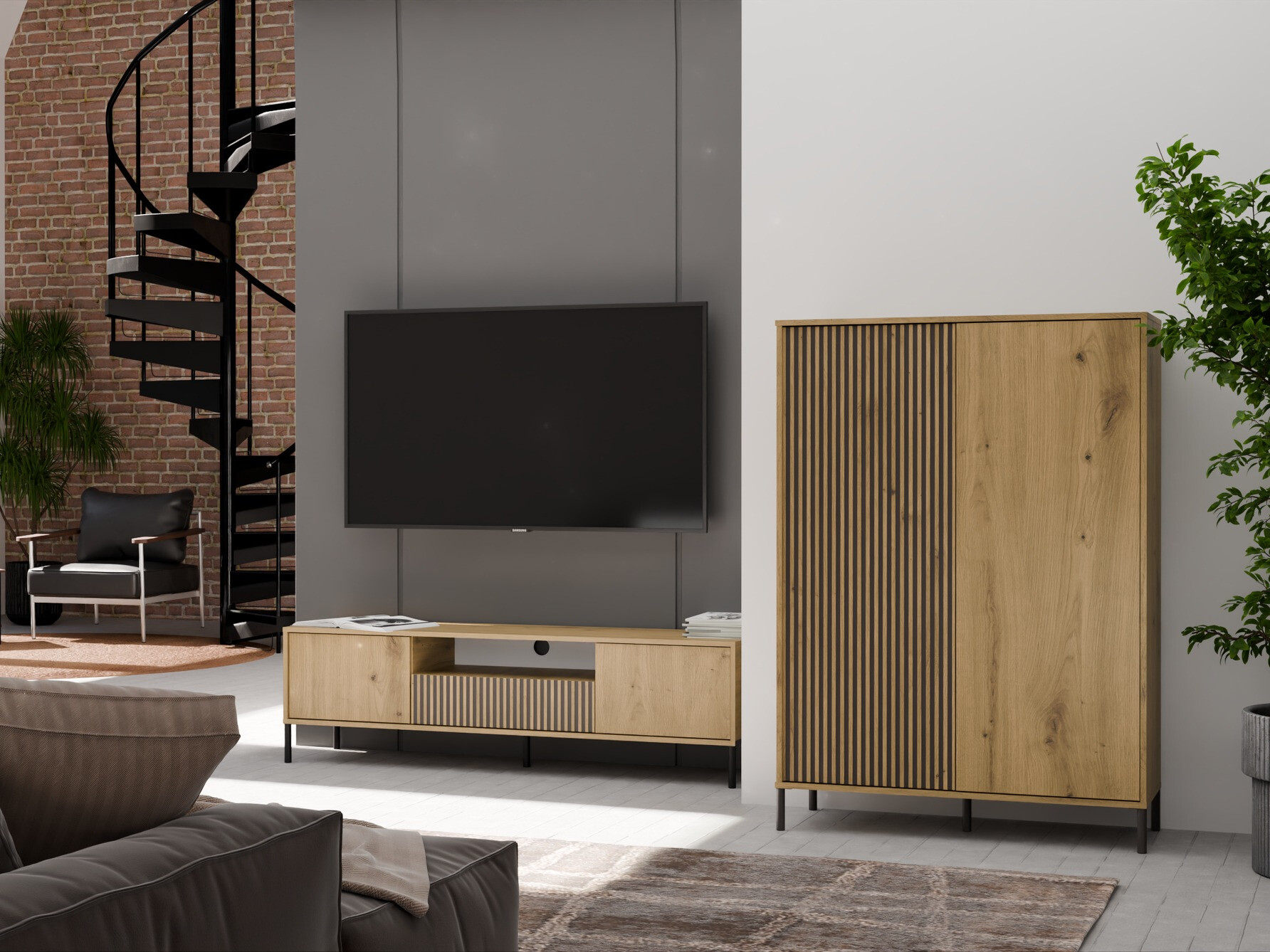 Komplet za dnevno sobo Orlsone 105 (Artisan hrast + Črna)