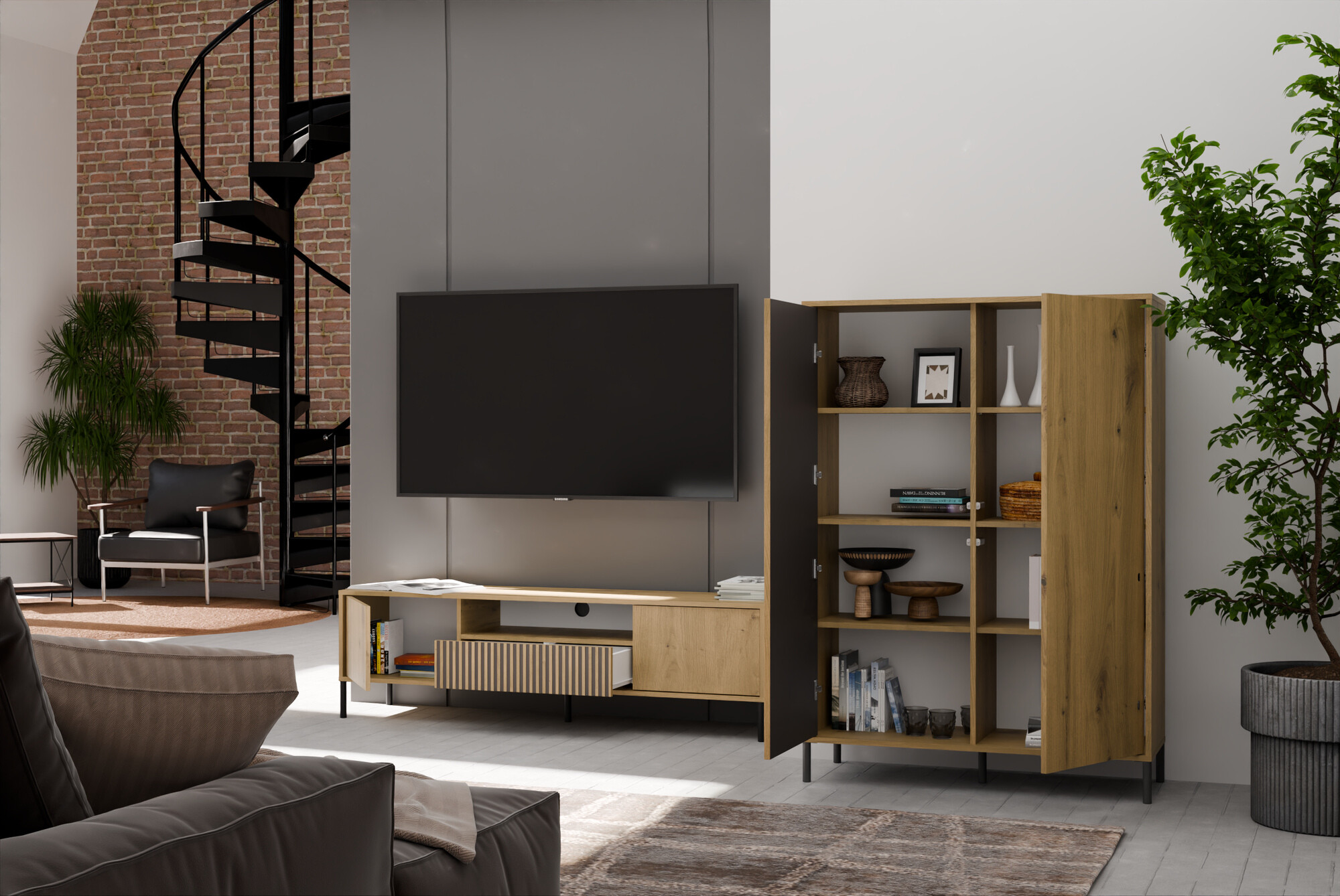 Komplet za dnevno sobo Orlsone 105 (Artisan hrast + Črna)