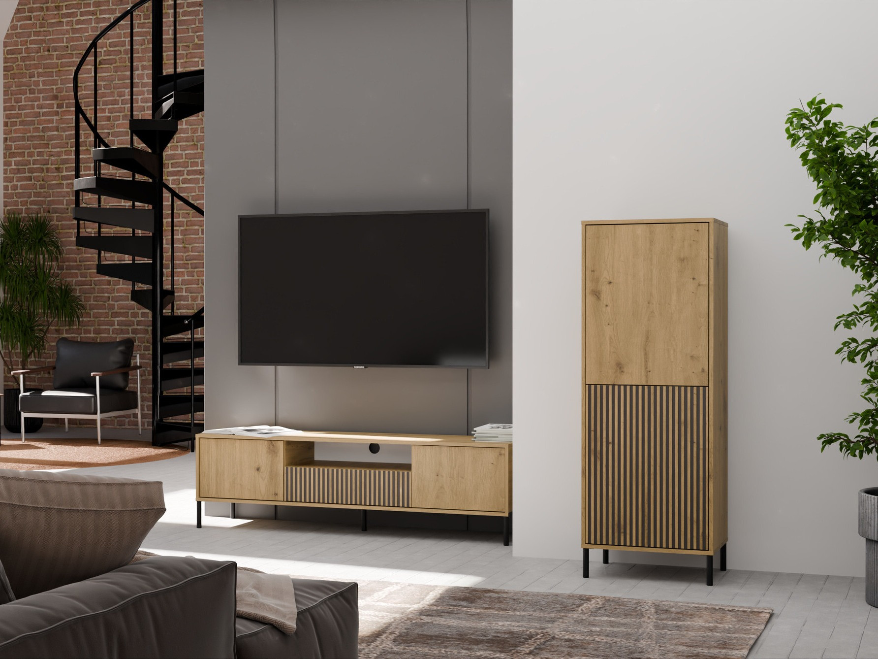 Regal Orlsone 103 (Artisan hrast + Črna)