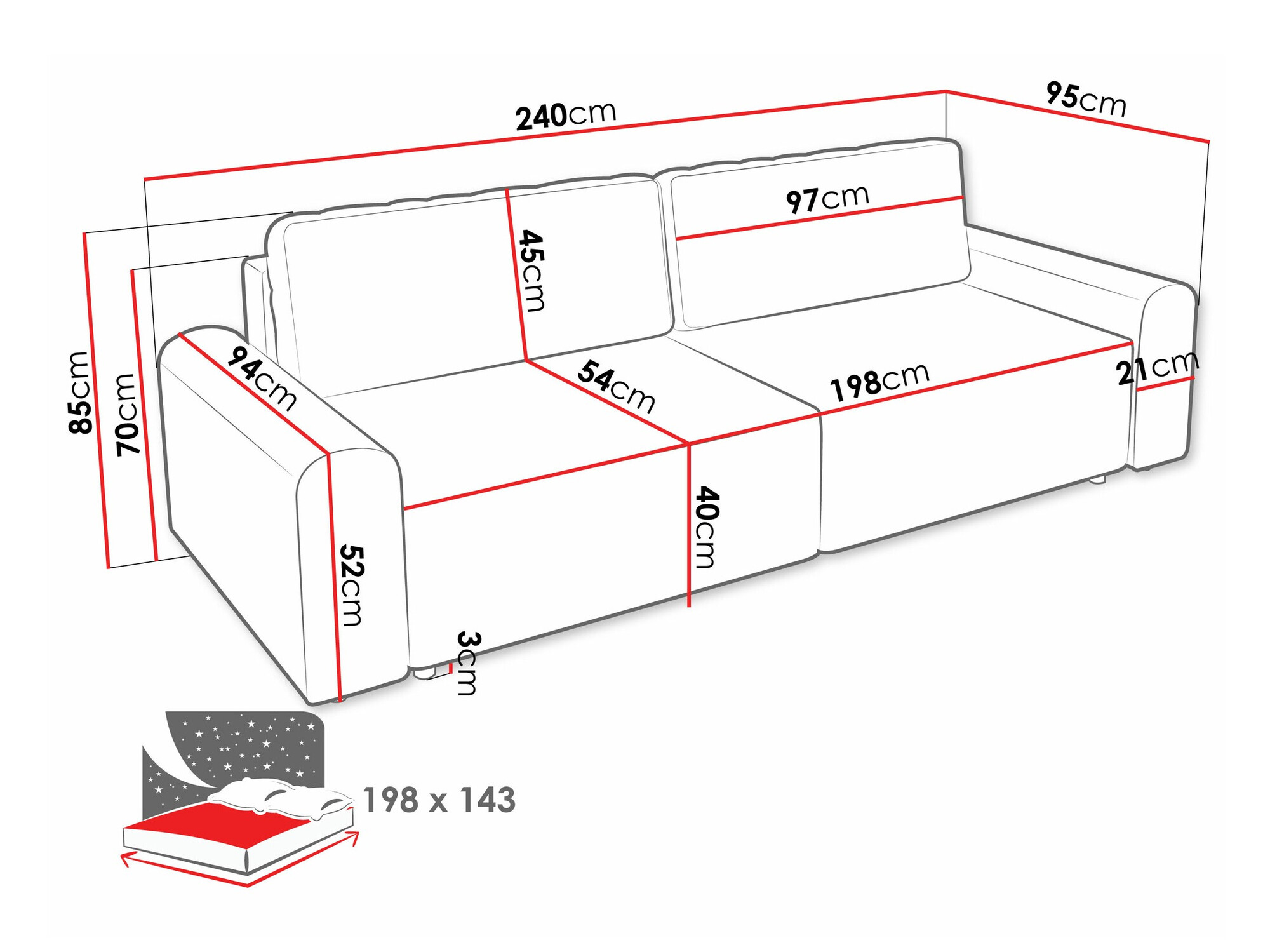 Raztegljiv kavč Stonecrest 107 (Sierra 751)