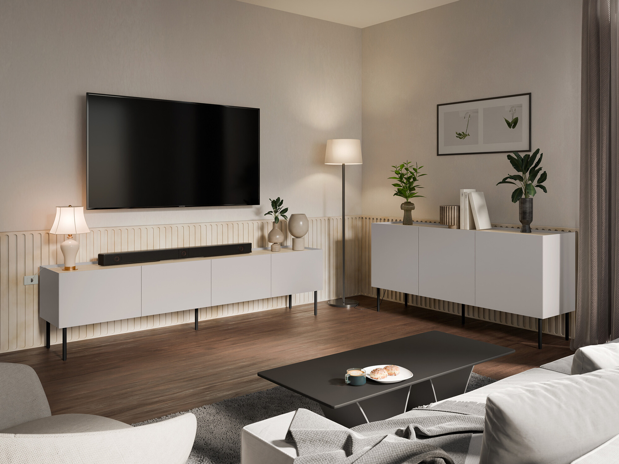 Komplet za dnevno sobo Melbela 109 (Kašmir + Hrast)