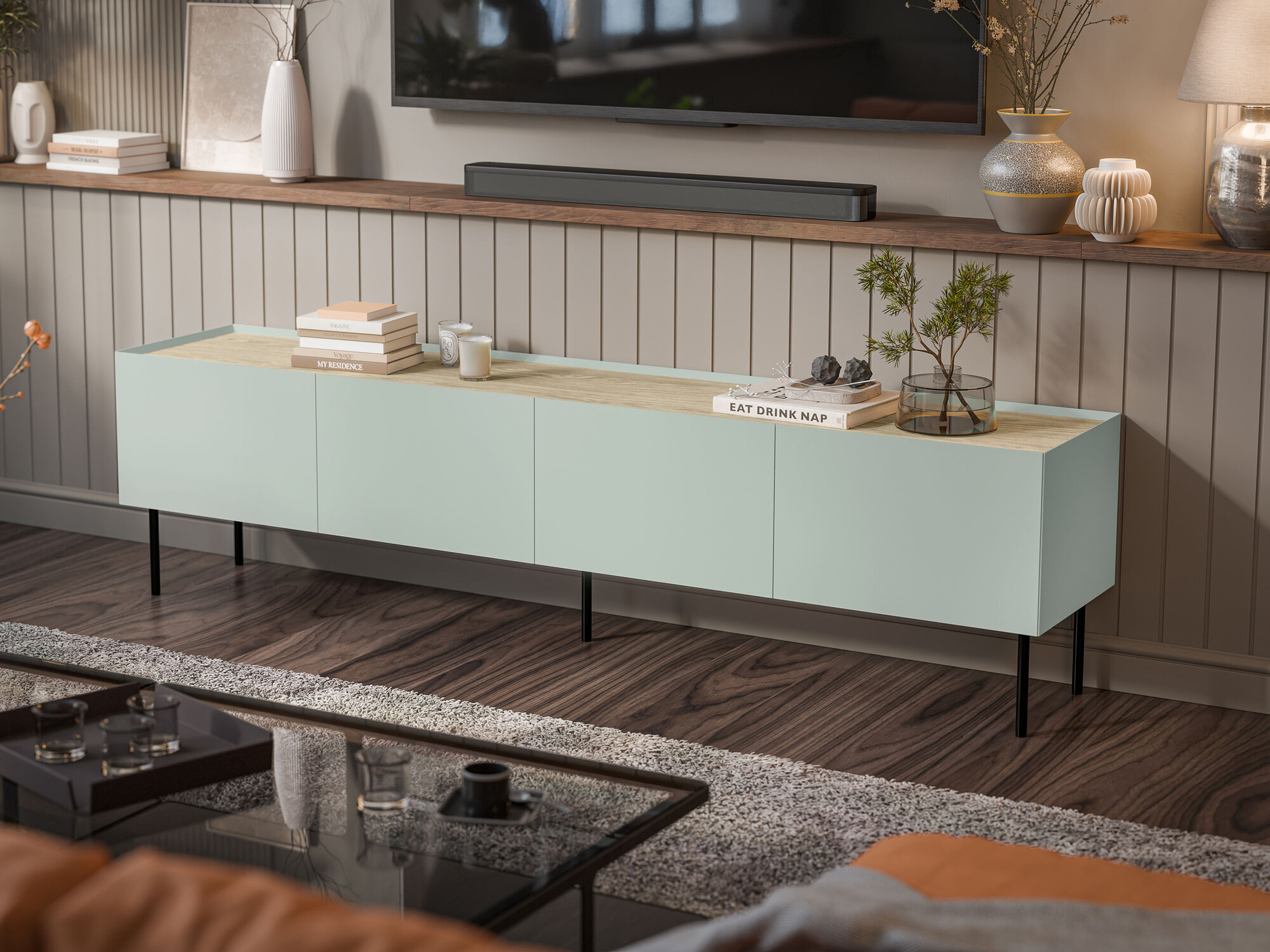 TV-omarica Melbela 107 (Svetla oljka + Hrast)