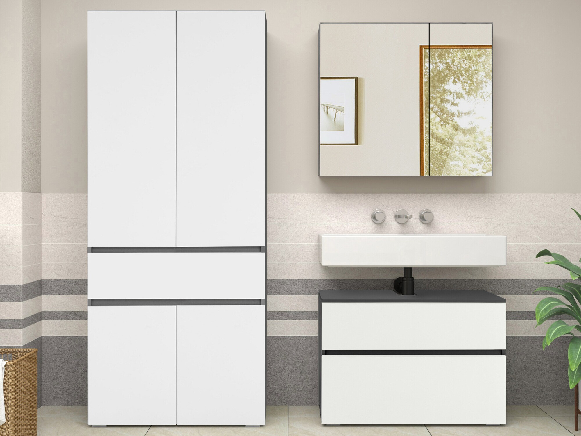 Prostostoječa Kopalniška omarica Soncamu 113 (Bela + Antracit)