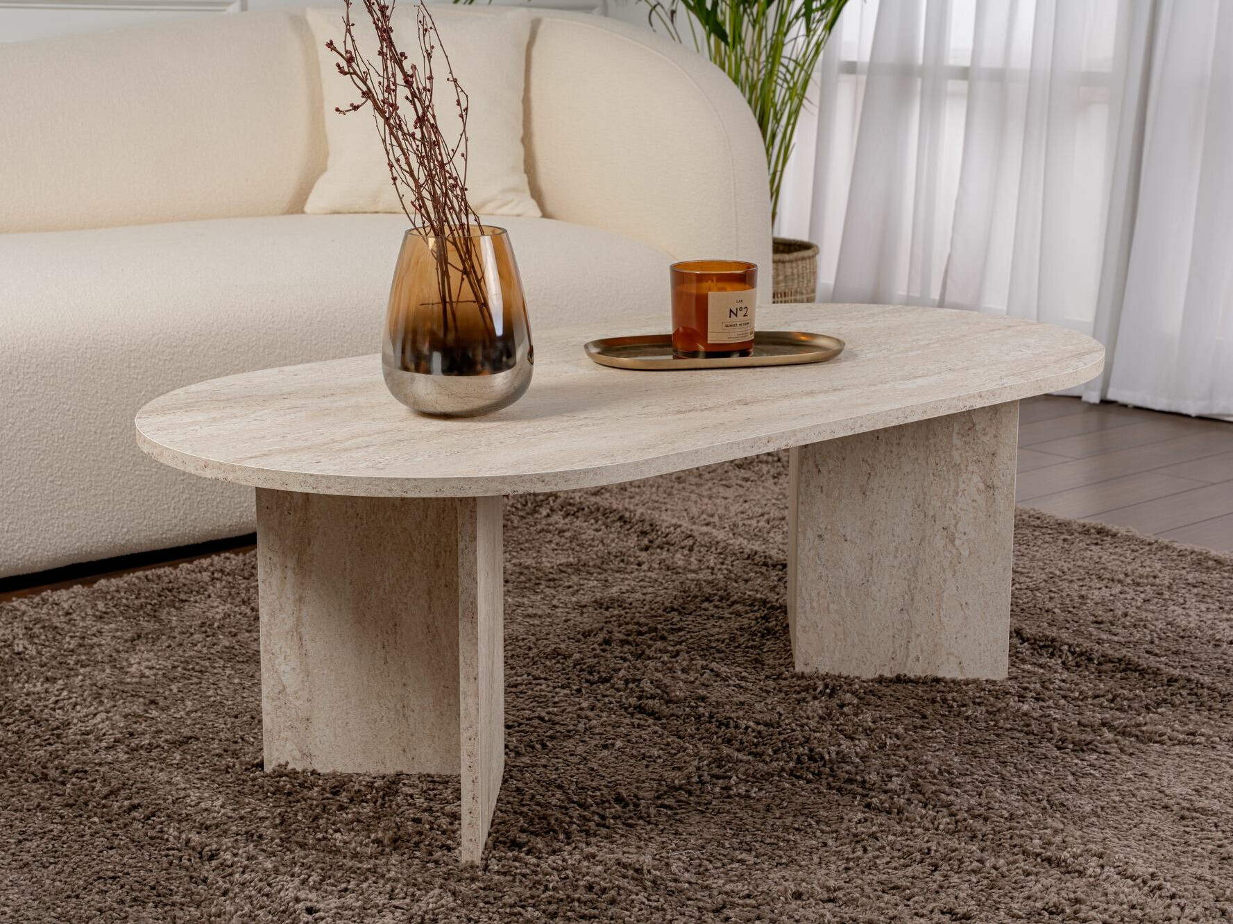 Klubska mizica Novato 111 (Svetel travertin)