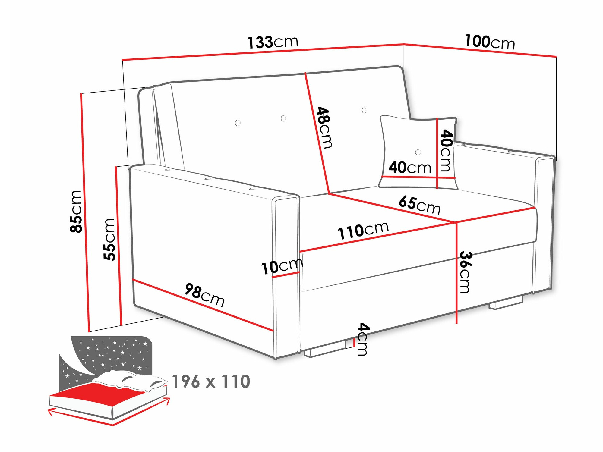 Raztegljiv kavč Caelrin II (Coral 65)
