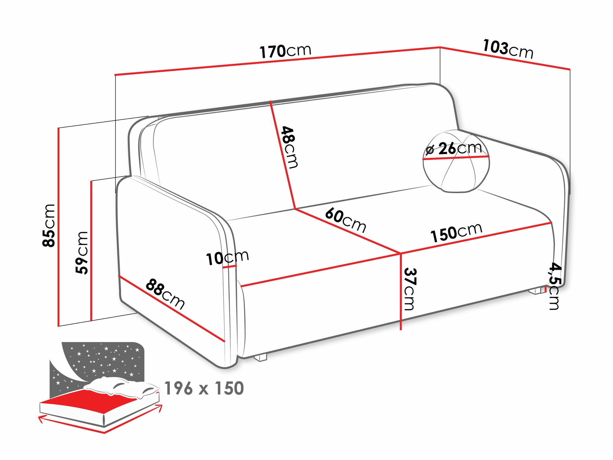 Kavč z ležiščem Columbus 237 (Coral 50)