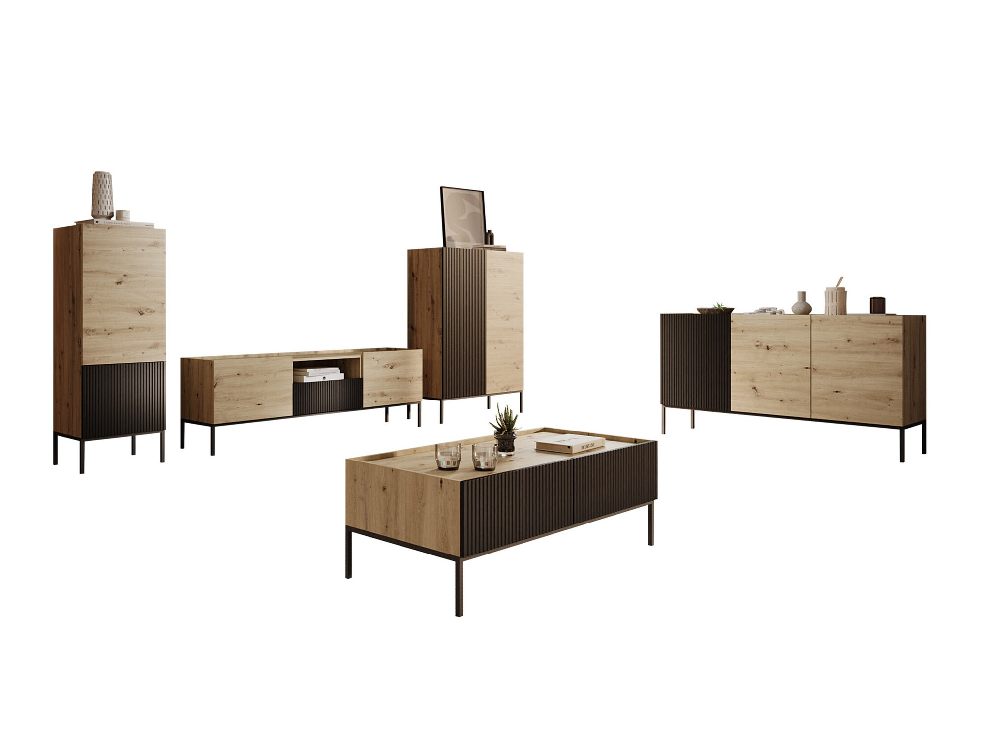 Komplet za dnevno sobo Lunole 110 (Artisan hrast + Črna)