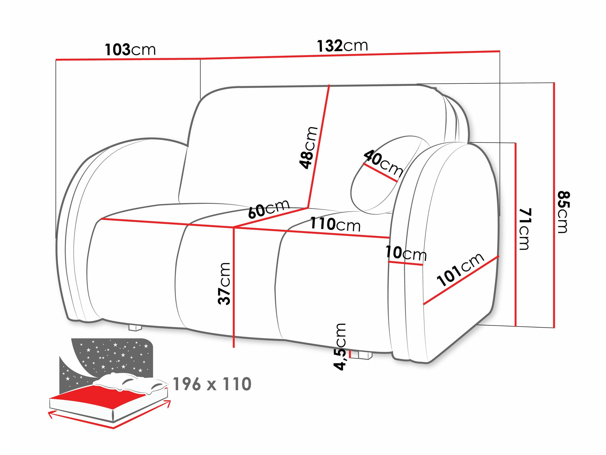 Kavč z ležiščem Columbus 243 (Velo 621)