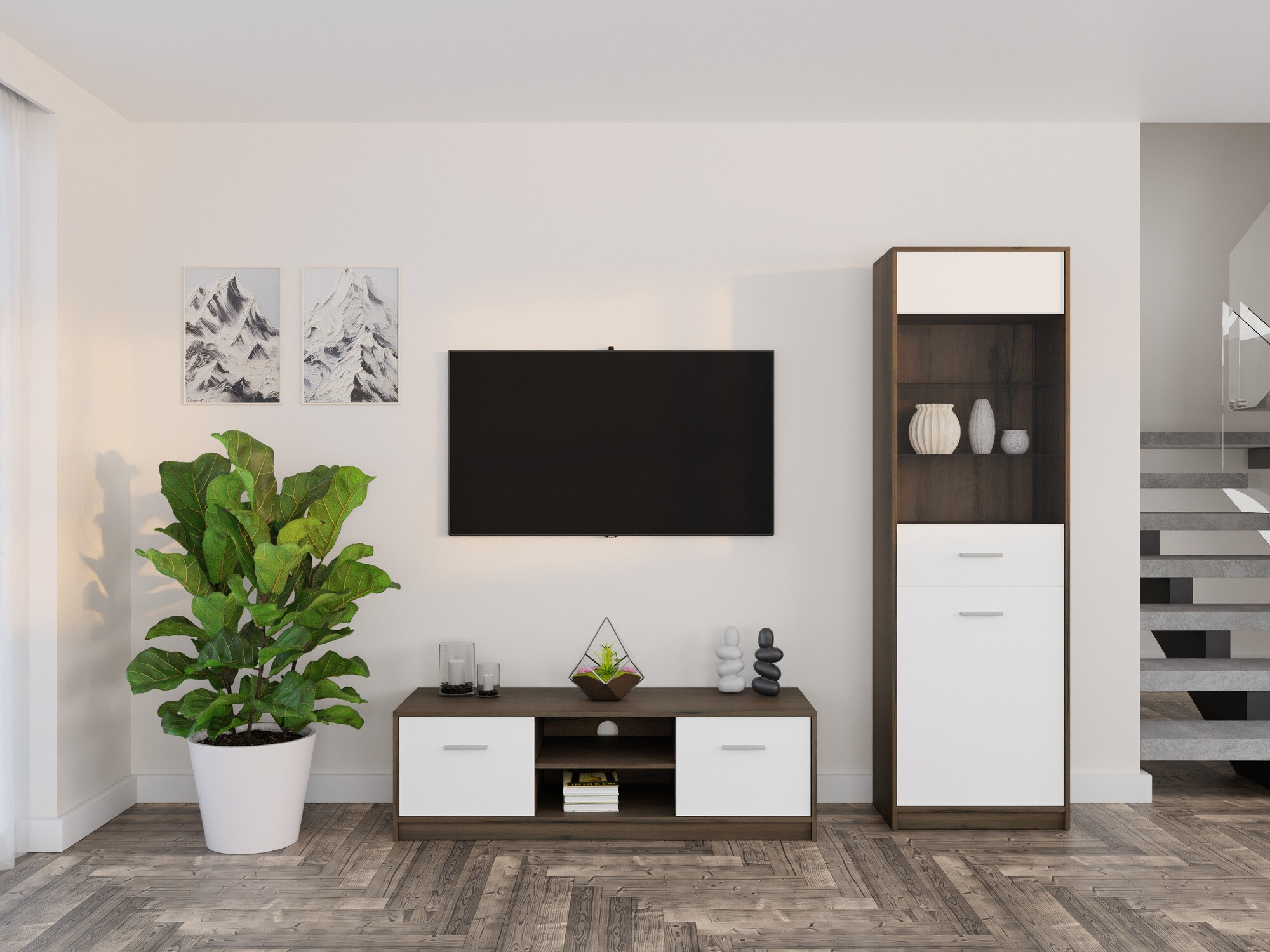 Komplet za dnevno sobo Novsore 161 (Temen hrast + Bela)