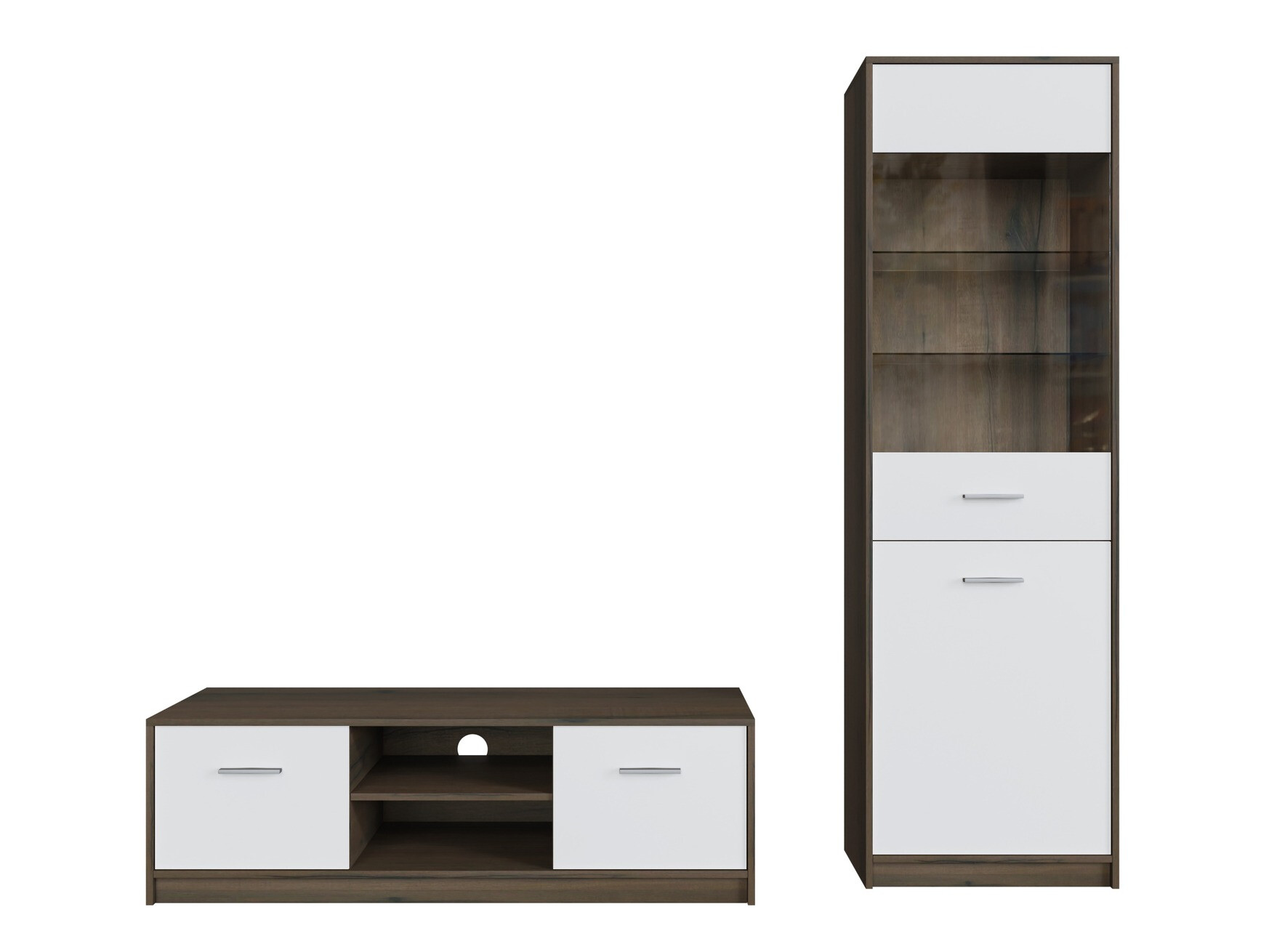 Komplet za dnevno sobo Novsore 161 (Temen hrast + Bela)