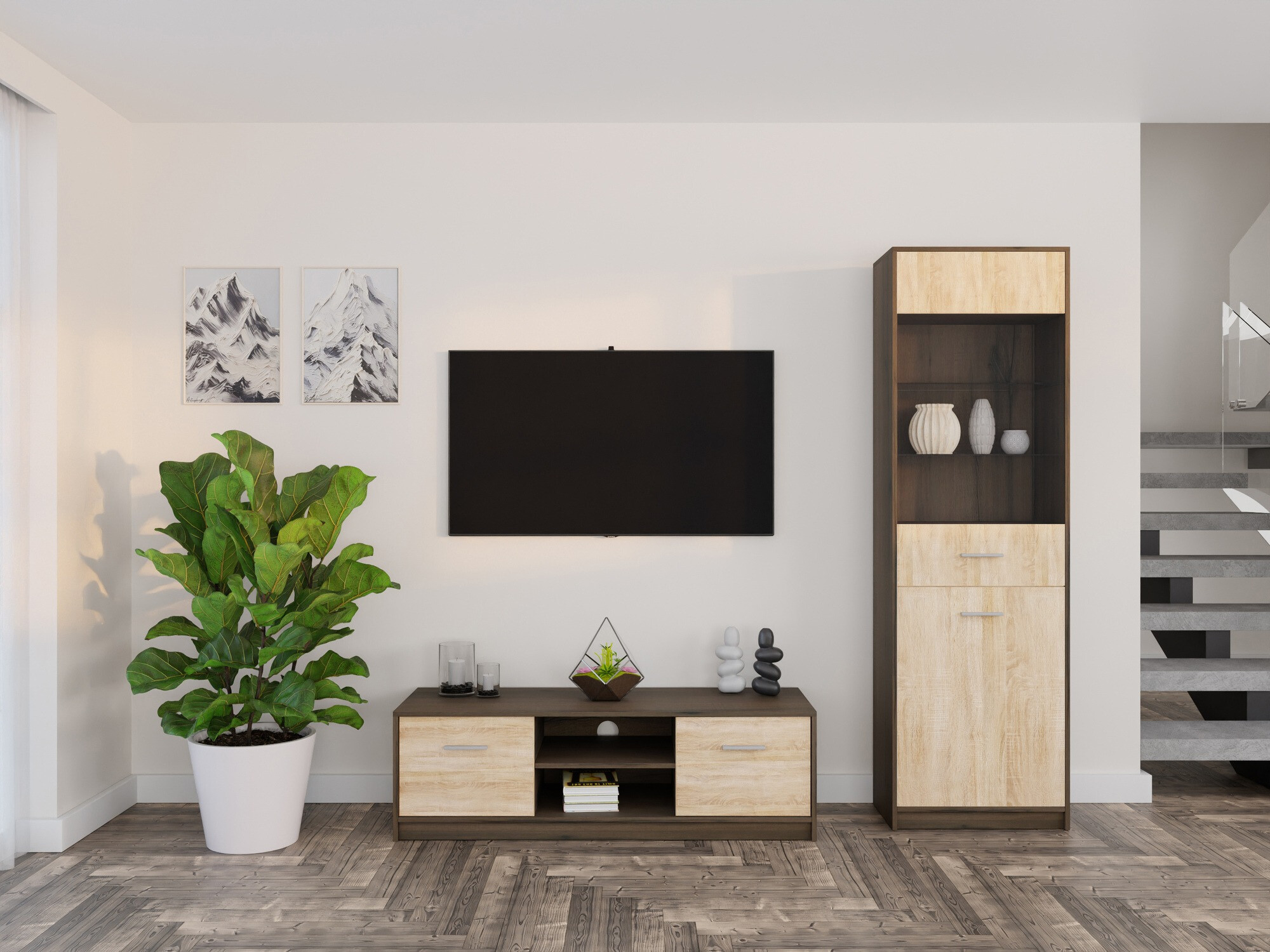 Komplet za dnevno sobo Novsore 161 (Temen hrast + Sonoma hrast)