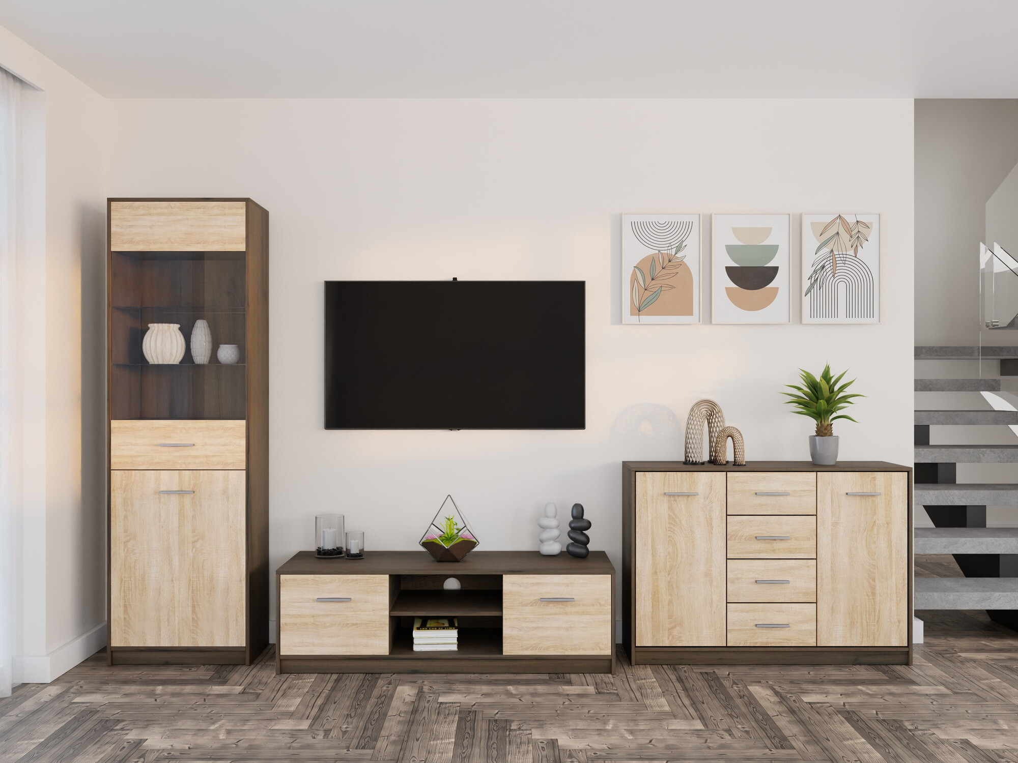 Komplet za dnevno sobo Novsore 162 (Temen hrast + Sonoma hrast)