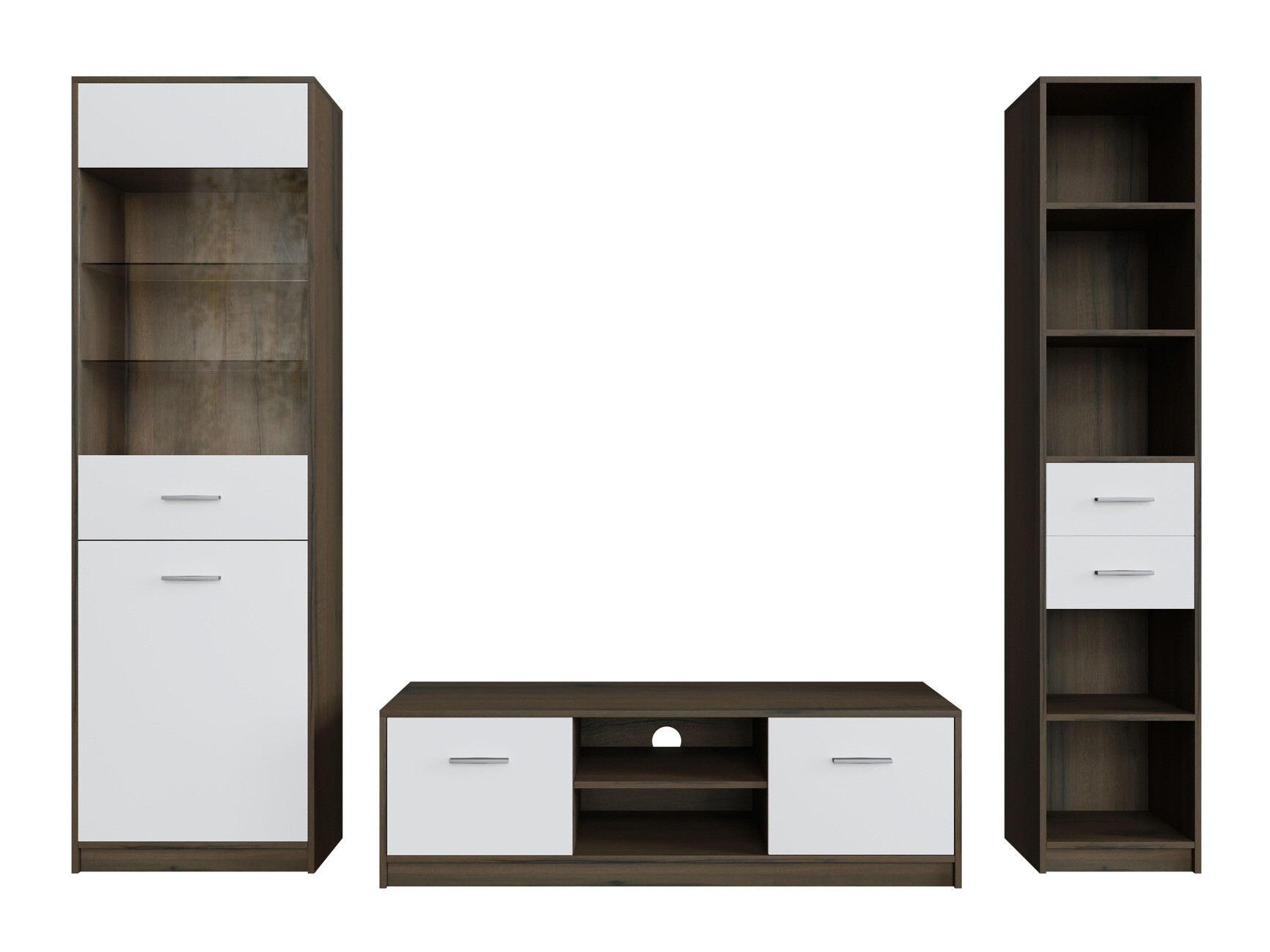 Komplet za dnevno sobo Novsore 163 (Temen hrast + Bela)