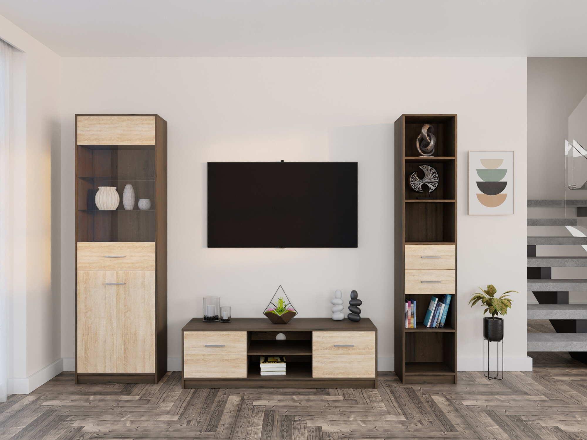 Komplet za dnevno sobo Novsore 163 (Temen hrast + Sonoma hrast)