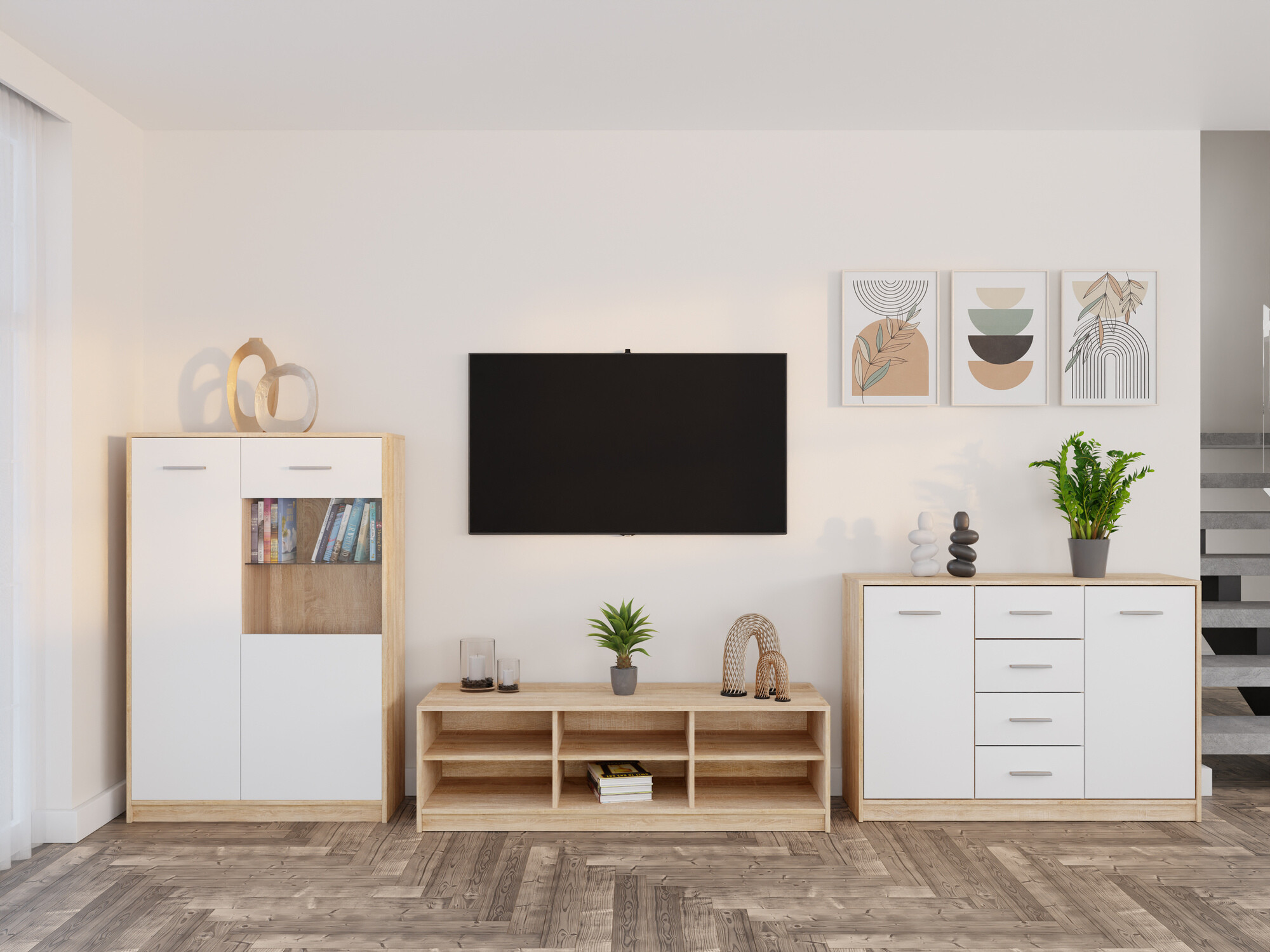 Komplet za dnevno sobo Novsore 165 (Sonoma hrast + Bela)