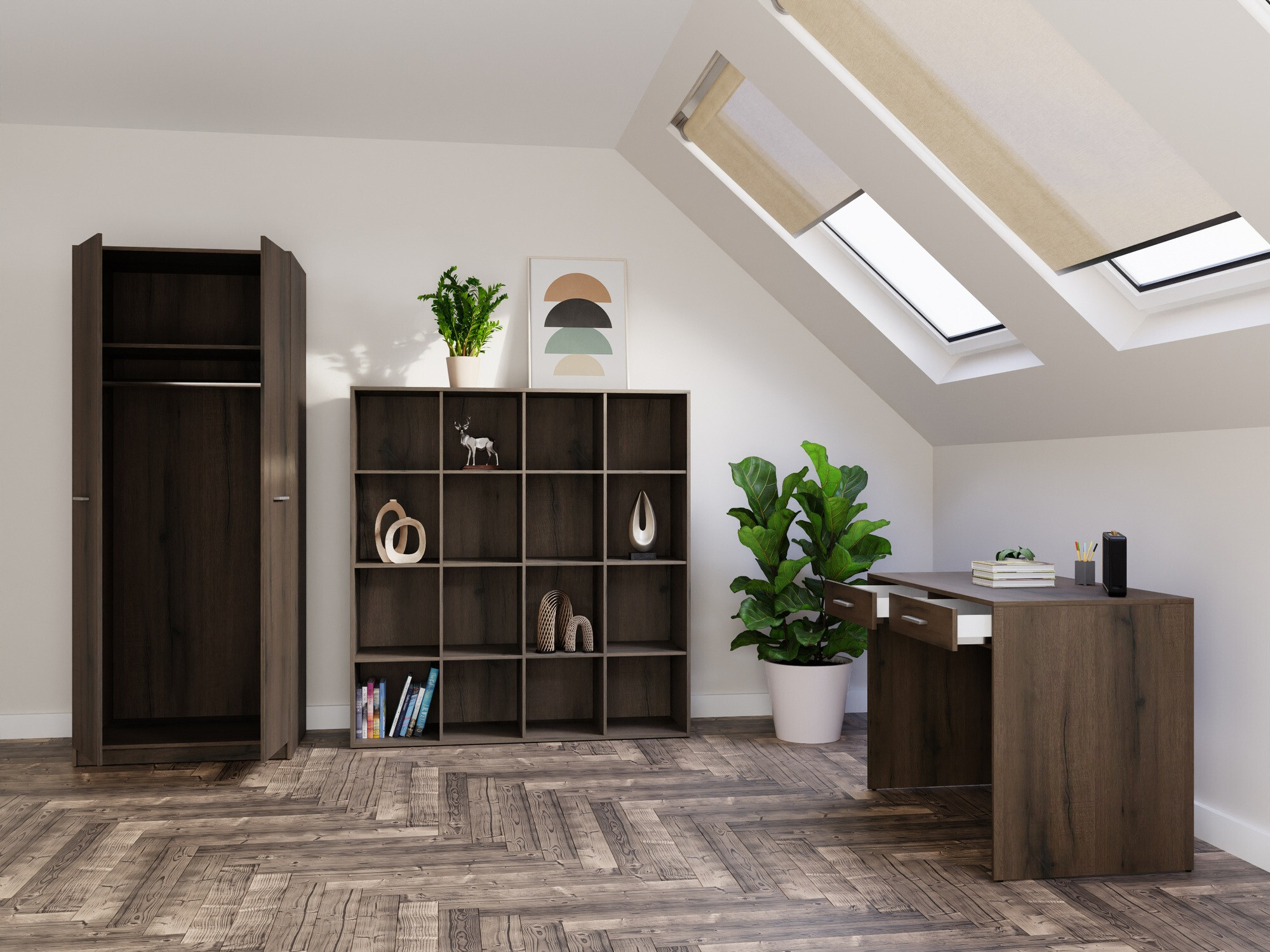 Komplet za domačo pisarno Novsore 166 (Temen hrast)