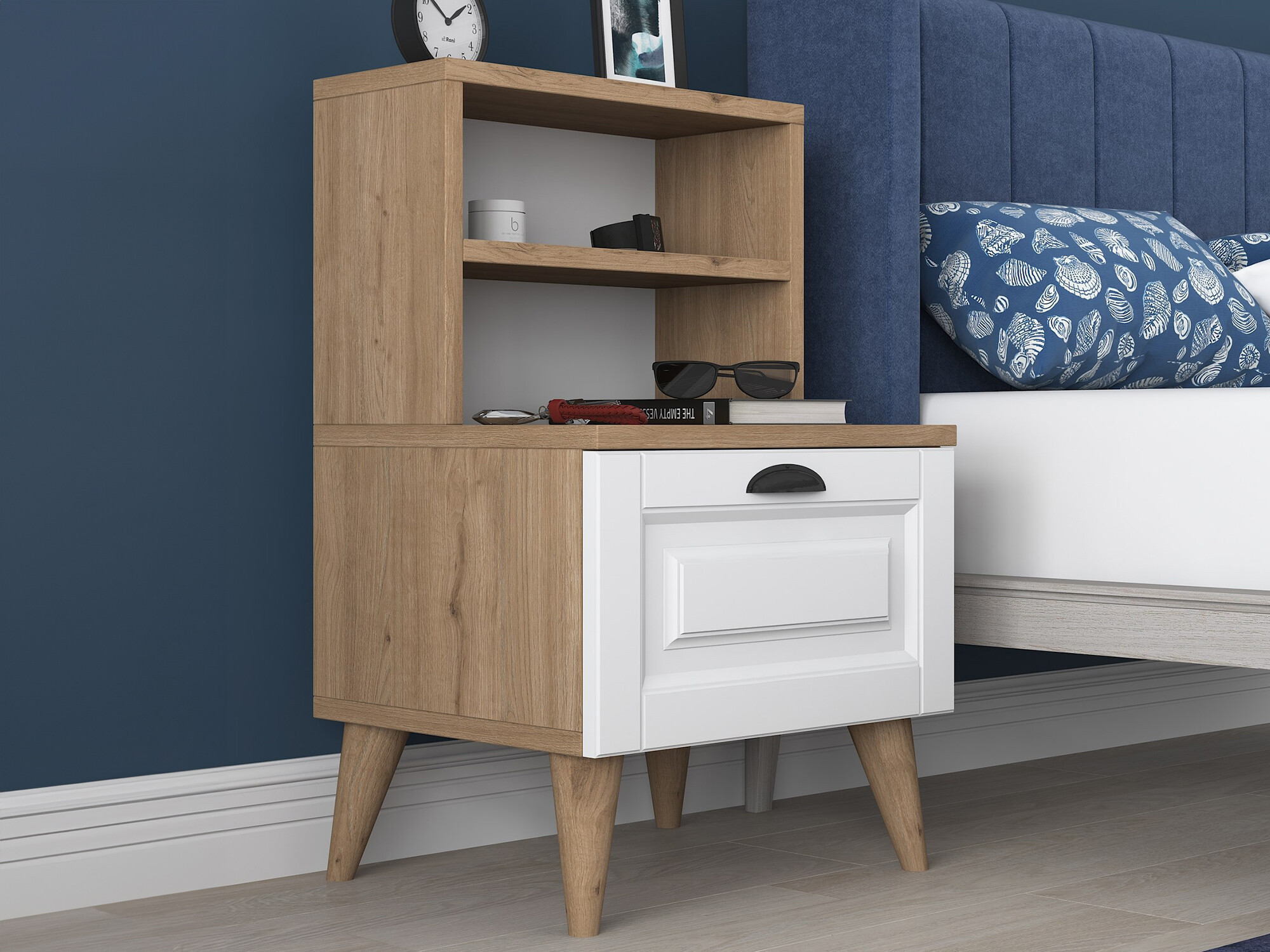 Nočna omarica Kailua 1531 (Svetel les + Bela)