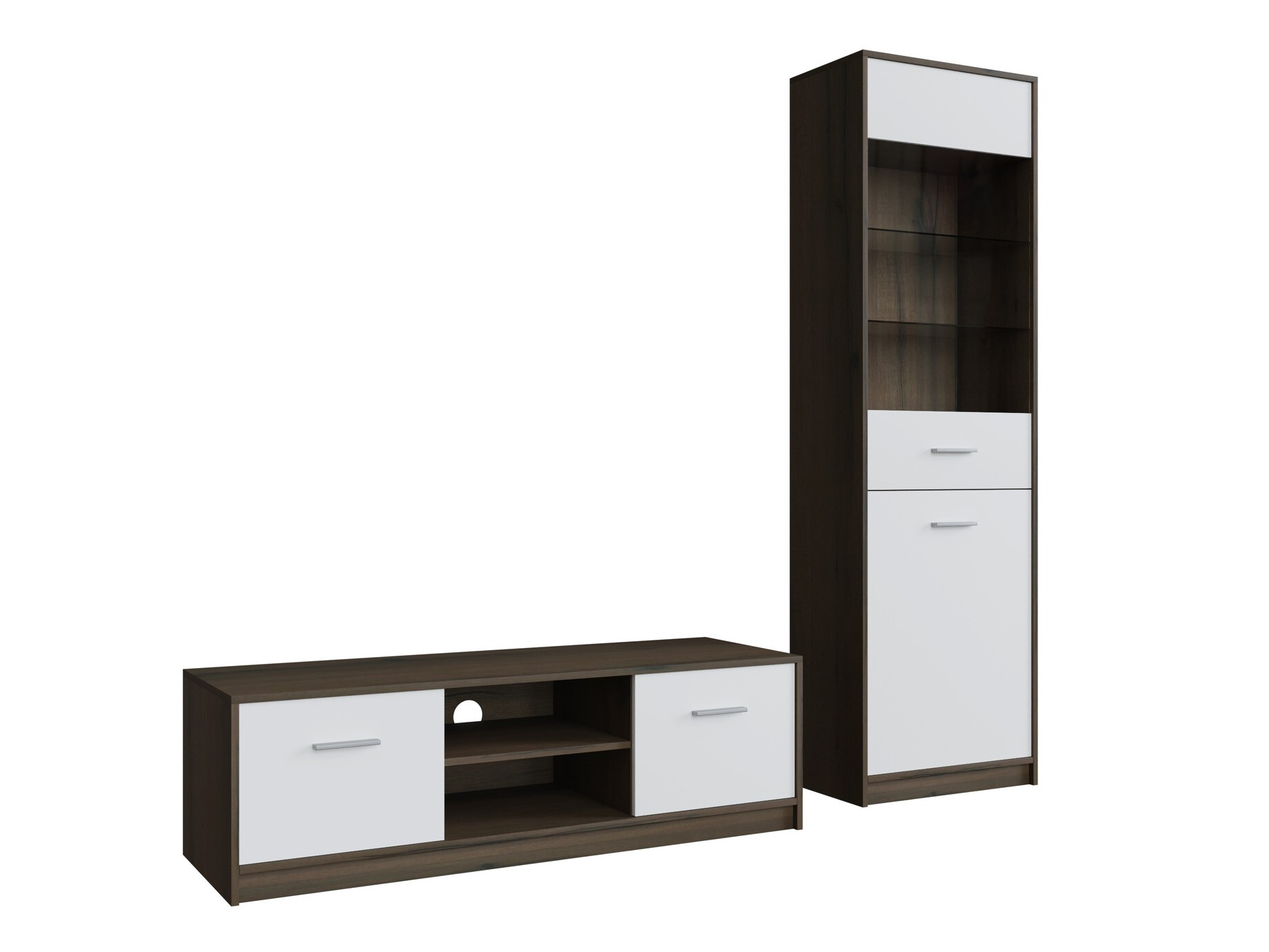 Komplet za dnevno sobo Novsore 161 (Temen hrast + Bela)