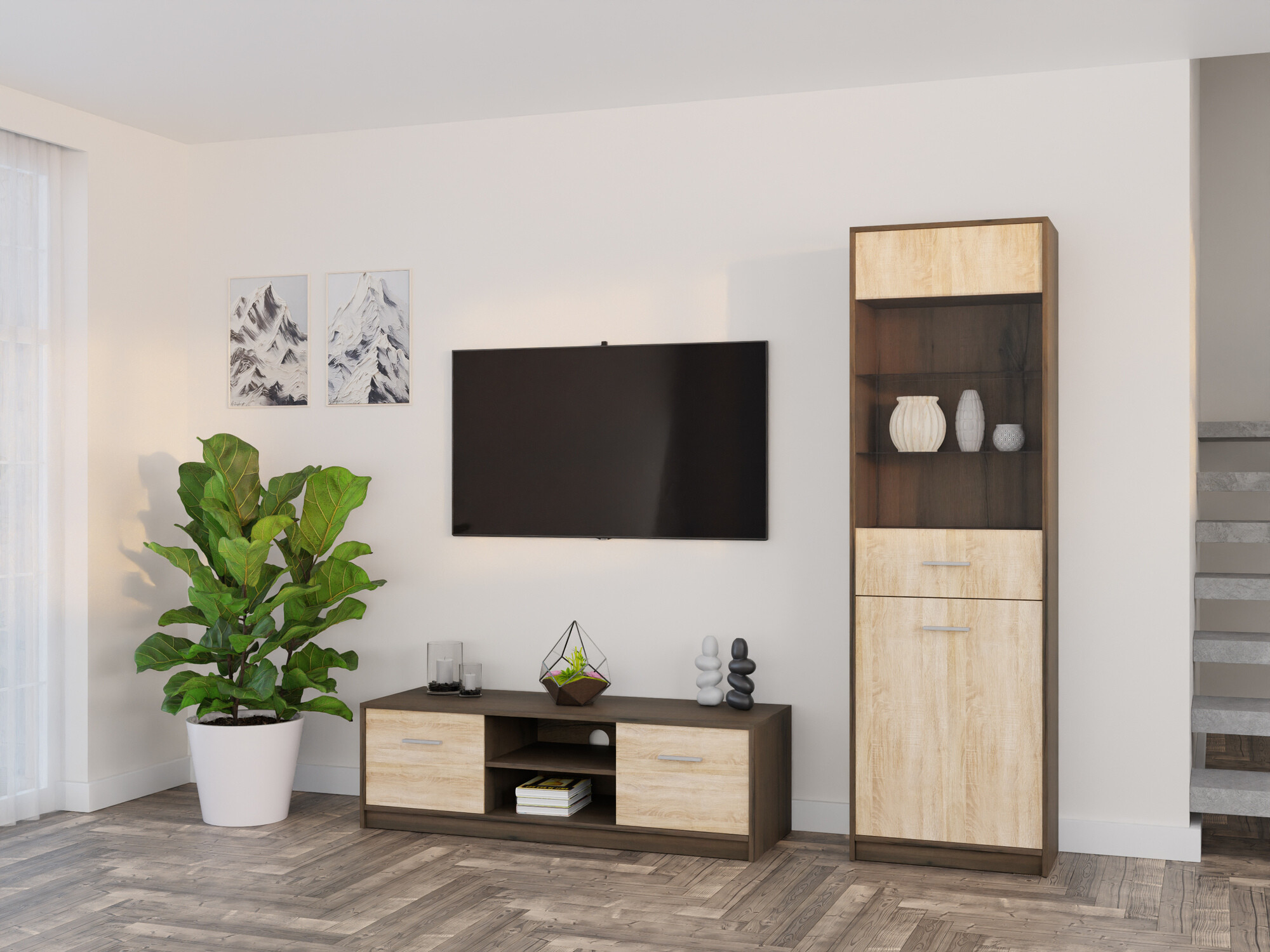 Komplet za dnevno sobo Novsore 161 (Temen hrast + Sonoma hrast)