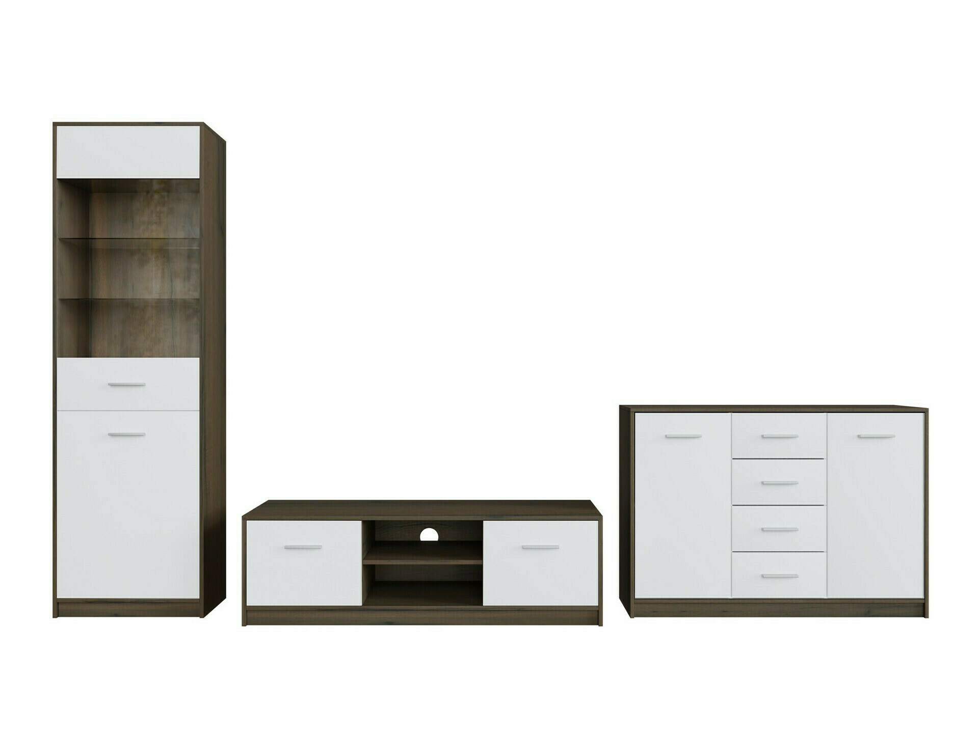 Komplet za dnevno sobo Novsore 162 (Temen hrast + Bela)