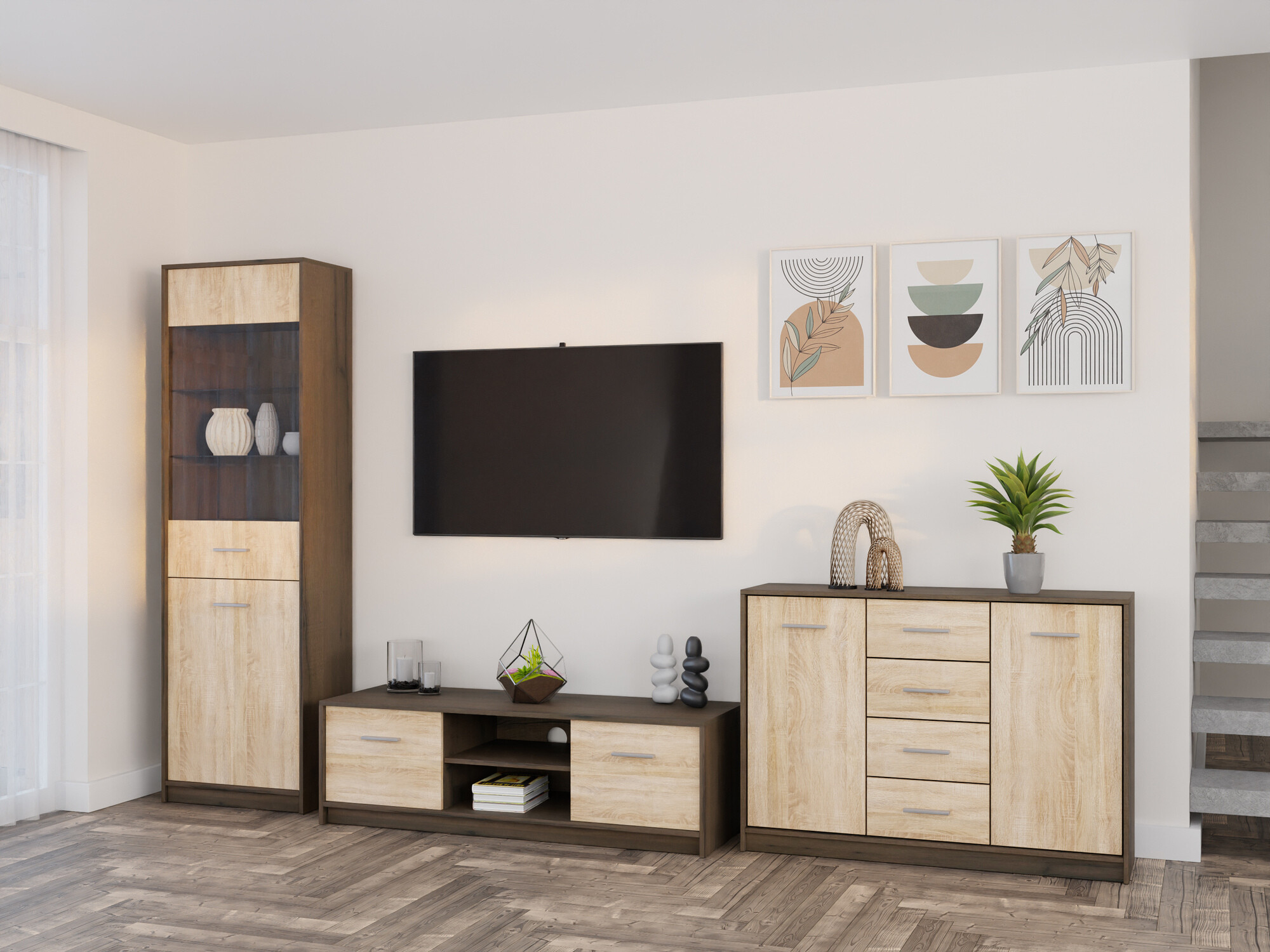 Komplet za dnevno sobo Novsore 162 (Temen hrast + Sonoma hrast)