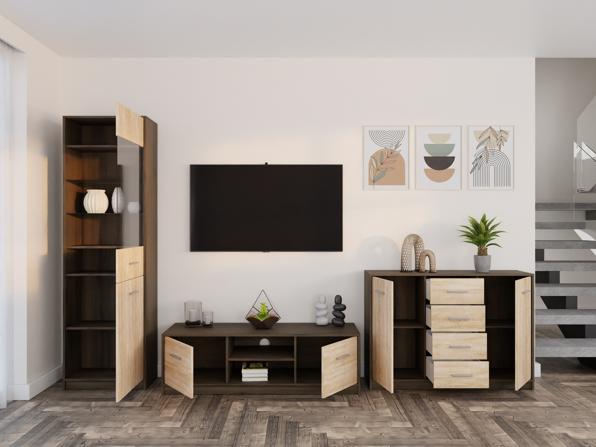 Komplet za dnevno sobo Novsore 162 (Temen hrast + Sonoma hrast)