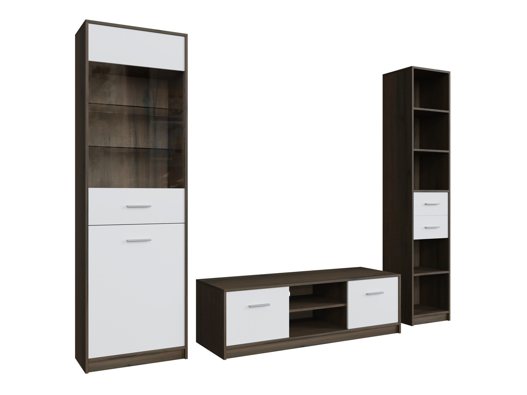 Komplet za dnevno sobo Novsore 163 (Temen hrast + Bela)