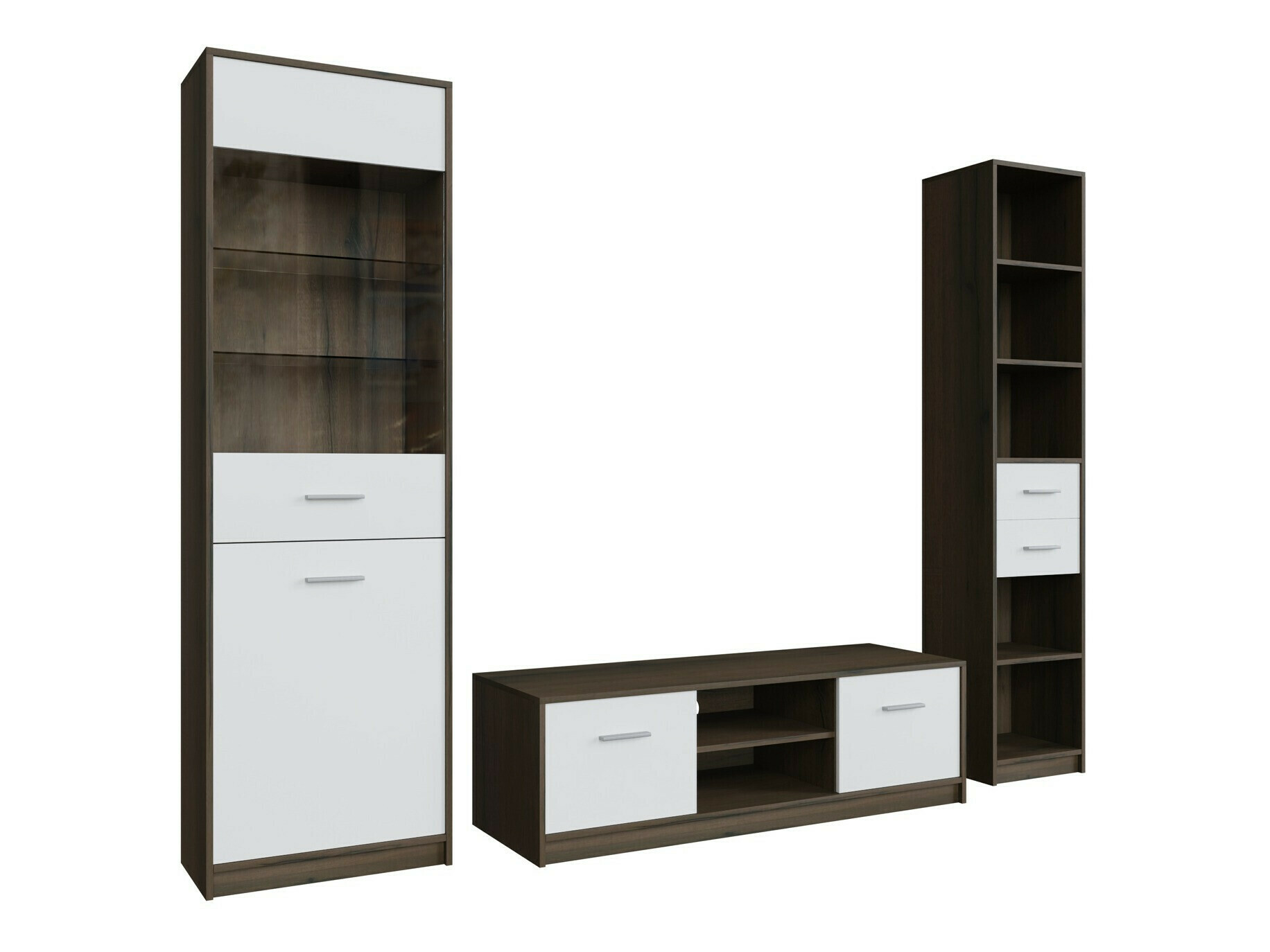 Komplet za dnevno sobo Novsore 163 (Temen hrast + Bela)