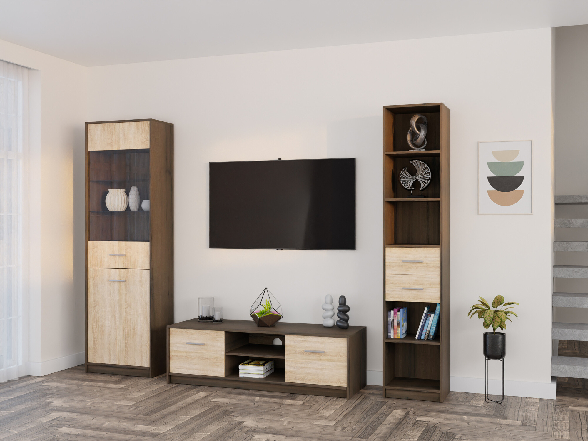 Komplet za dnevno sobo Novsore 163 (Temen hrast + Sonoma hrast)