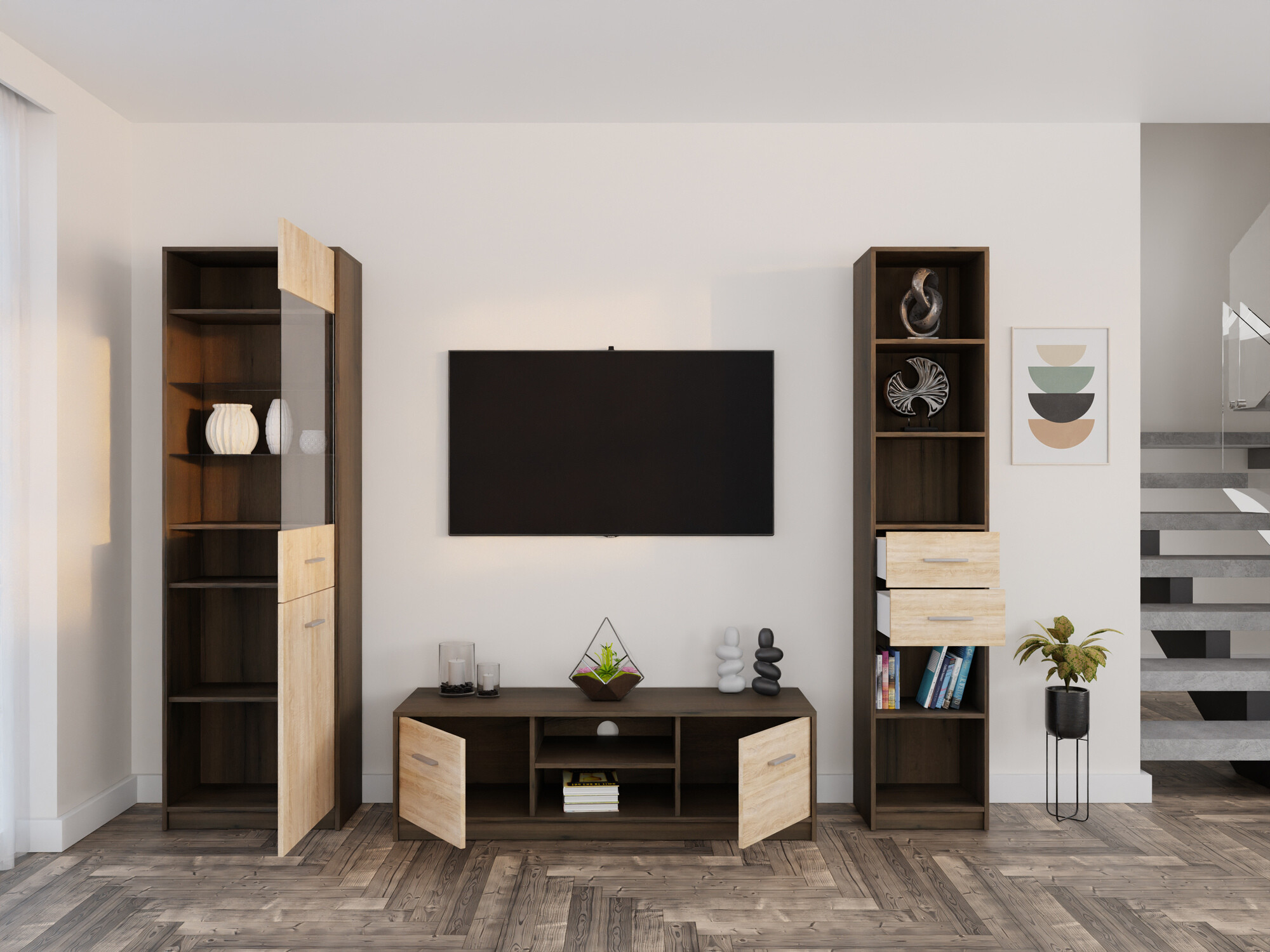 Komplet za dnevno sobo Novsore 163 (Temen hrast + Sonoma hrast)