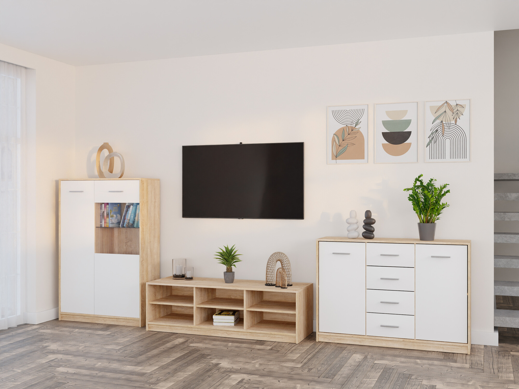 Komplet za dnevno sobo Novsore 165 (Sonoma hrast + Bela)