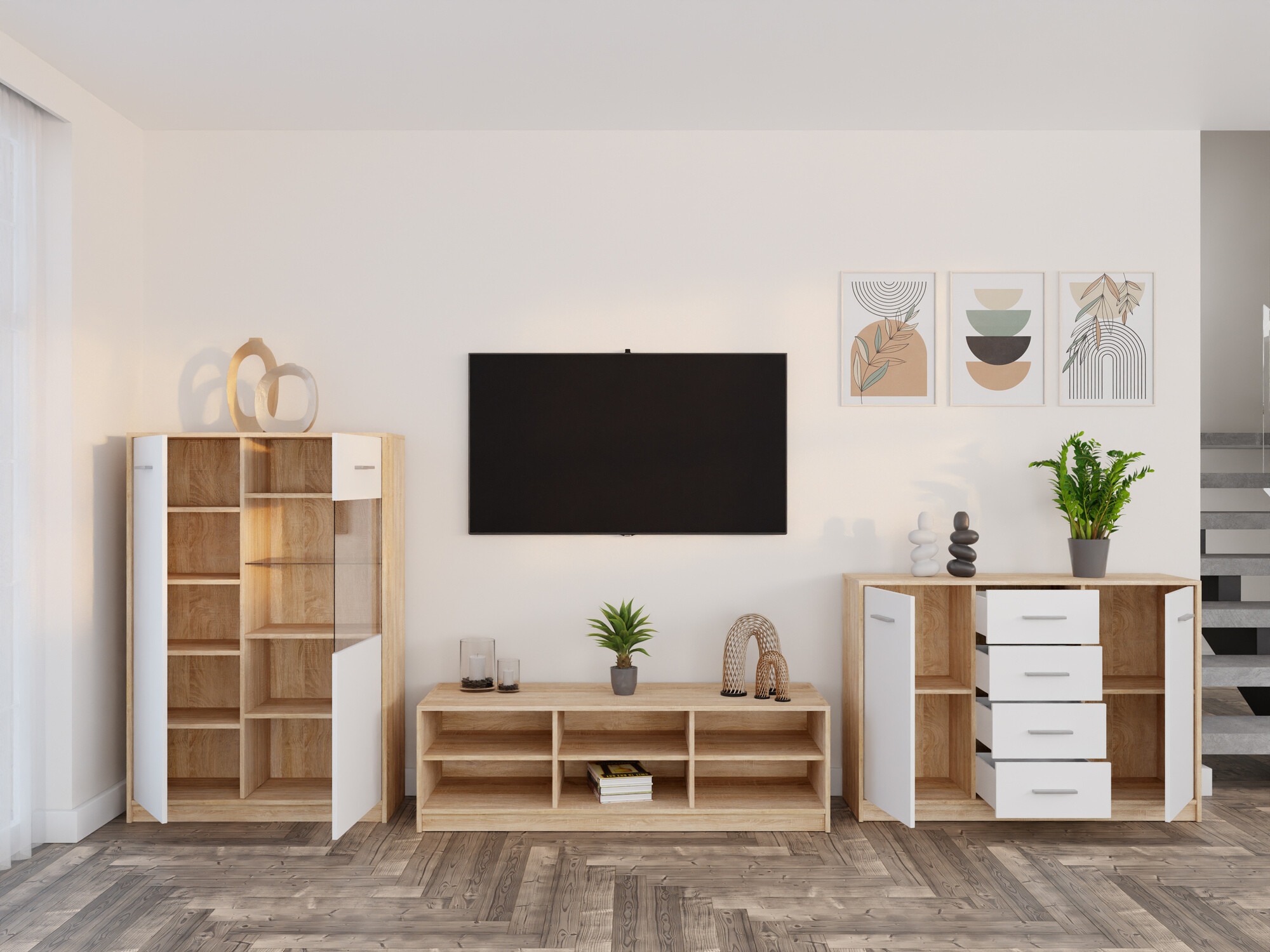 Komplet za dnevno sobo Novsore 165 (Sonoma hrast + Bela)