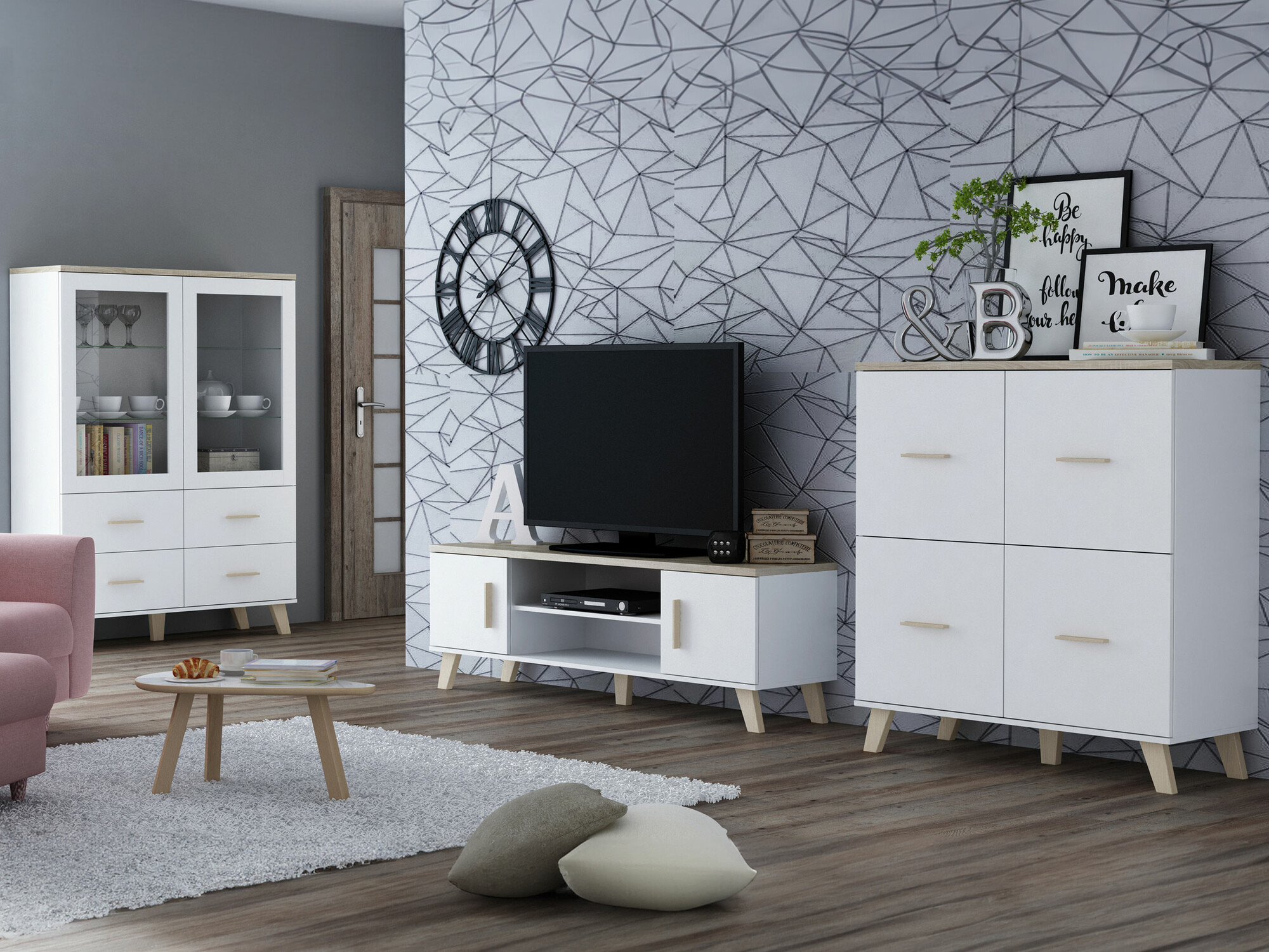 Dnevni prostor Larfloi 113 (Bela + Sonoma hrast)