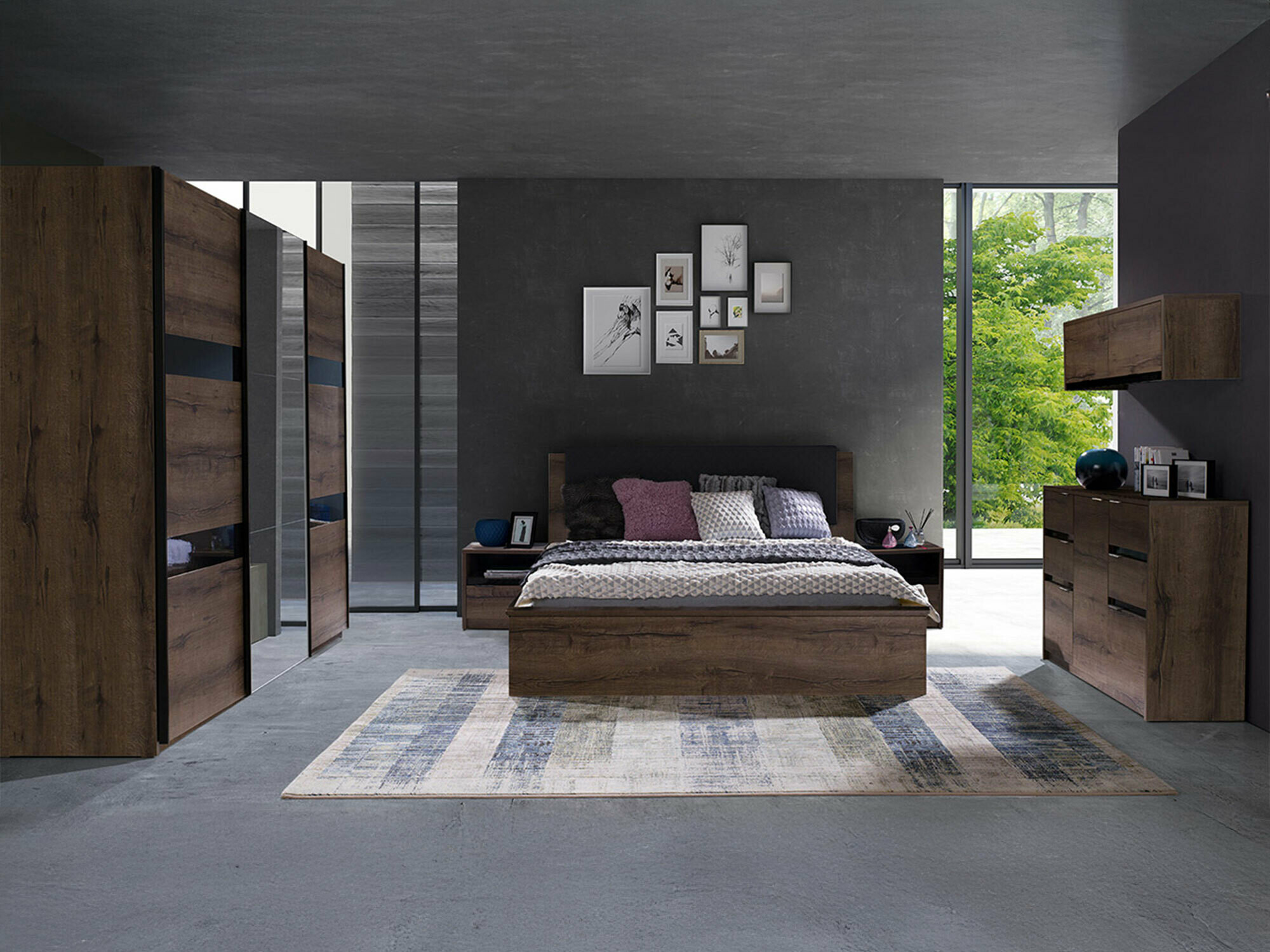 Komplet spalnic Fivelbo 120 (Monastery hrast + Sijaj črna)