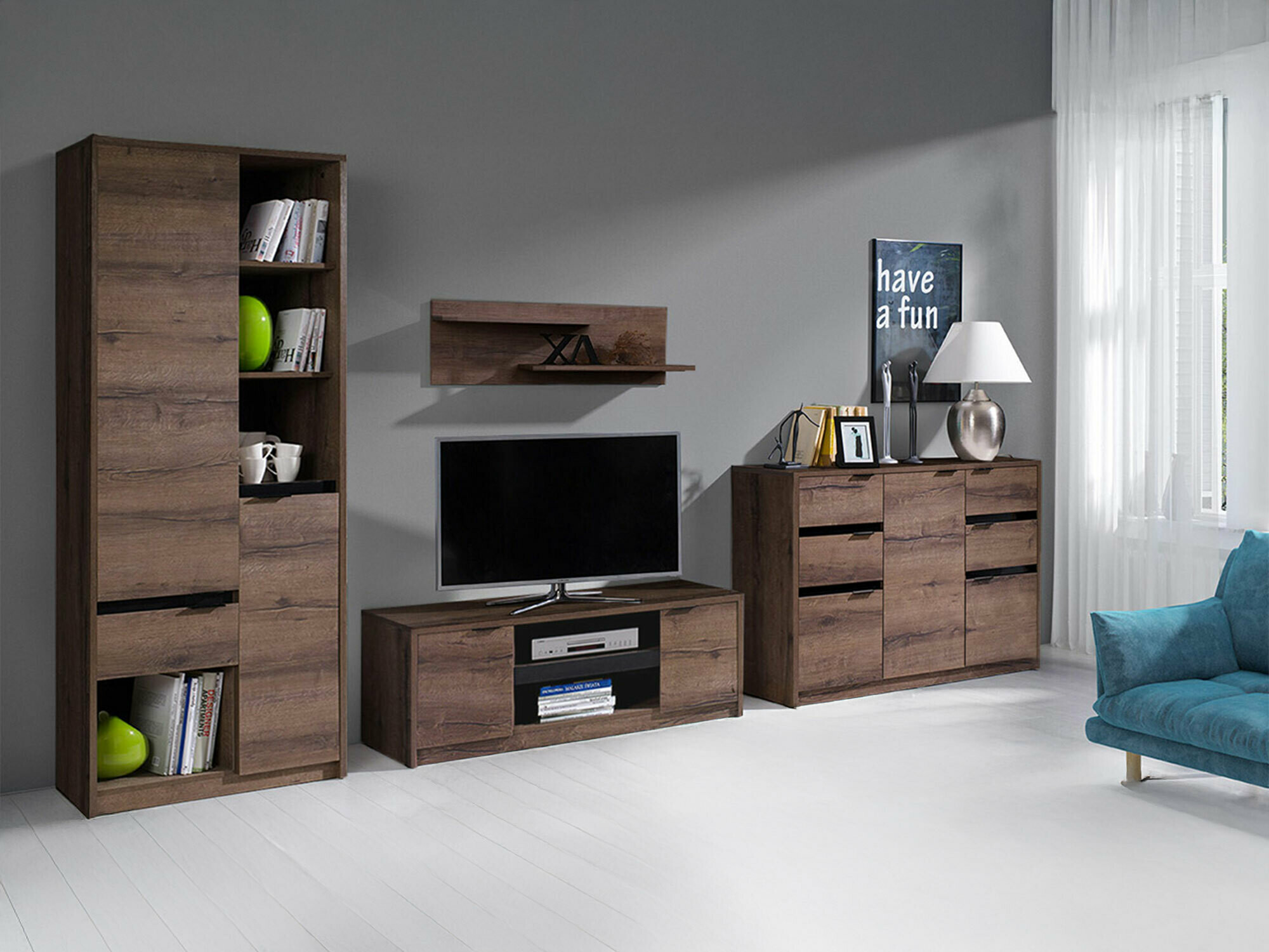 Komplet za dnevno sobo Fivelbo 117 (Monastery hrast + Sijaj črna)