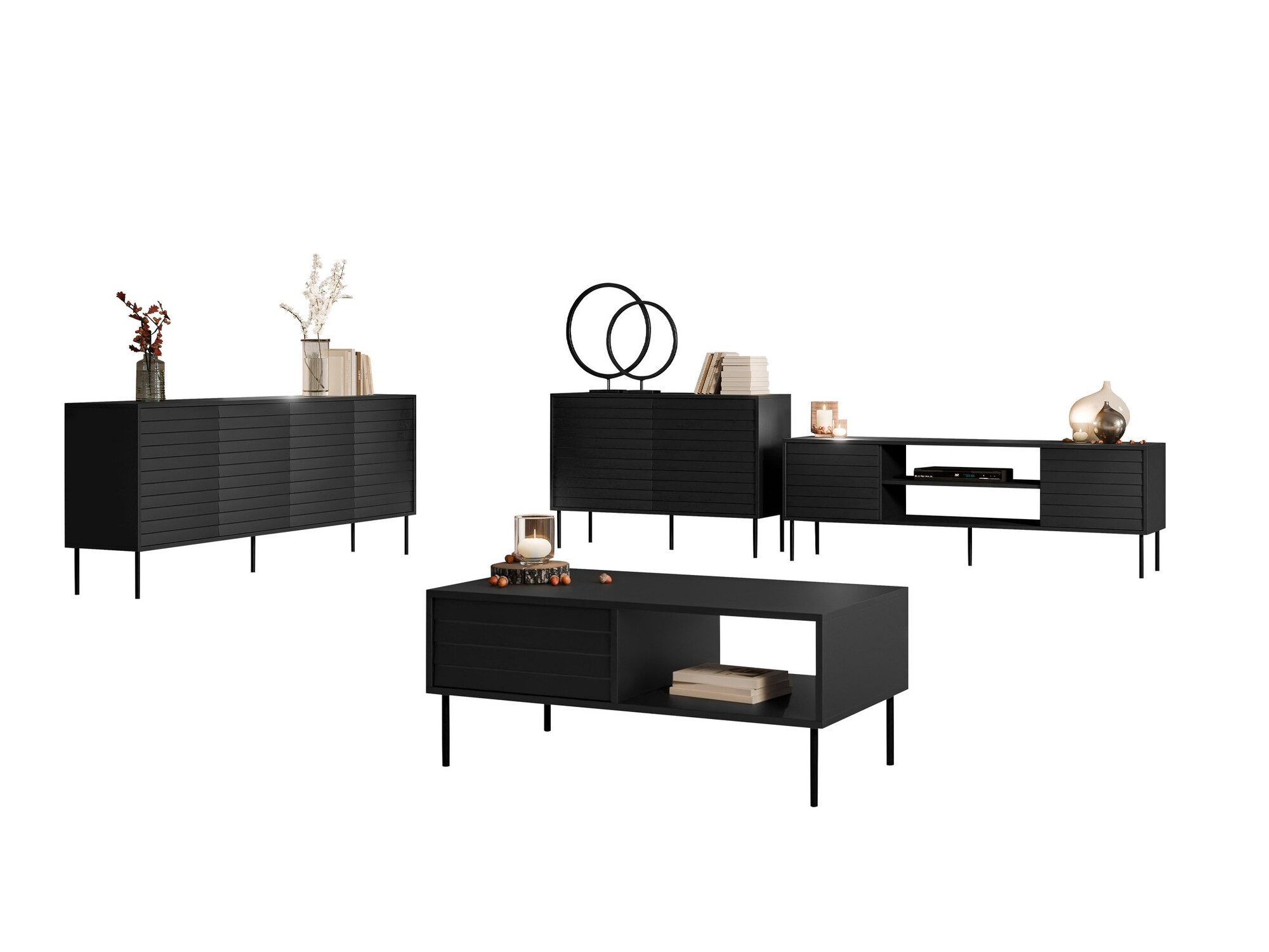 Komplet za dnevno sobo Flosoru 110 (Črna)