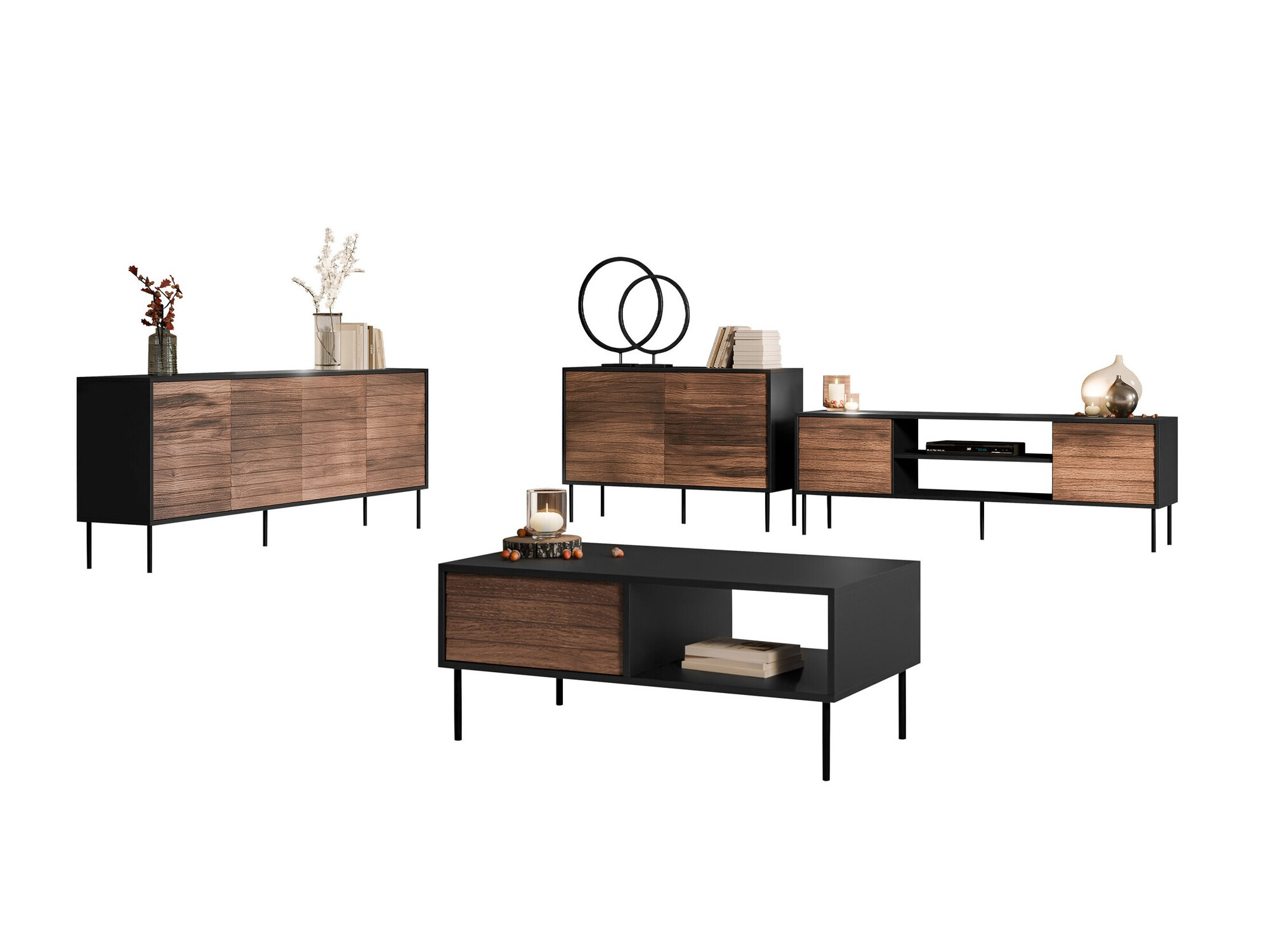 Komplet za dnevno sobo Flosoru 110 (Oreh + Črna)