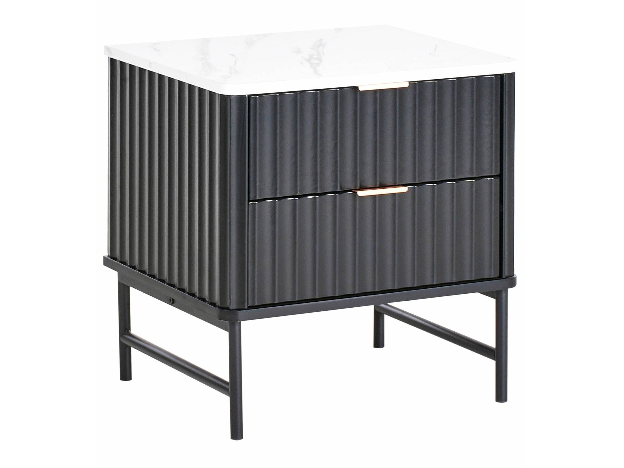 Nočna omarica Berwyn 2578 (Črna + Beli marmor)