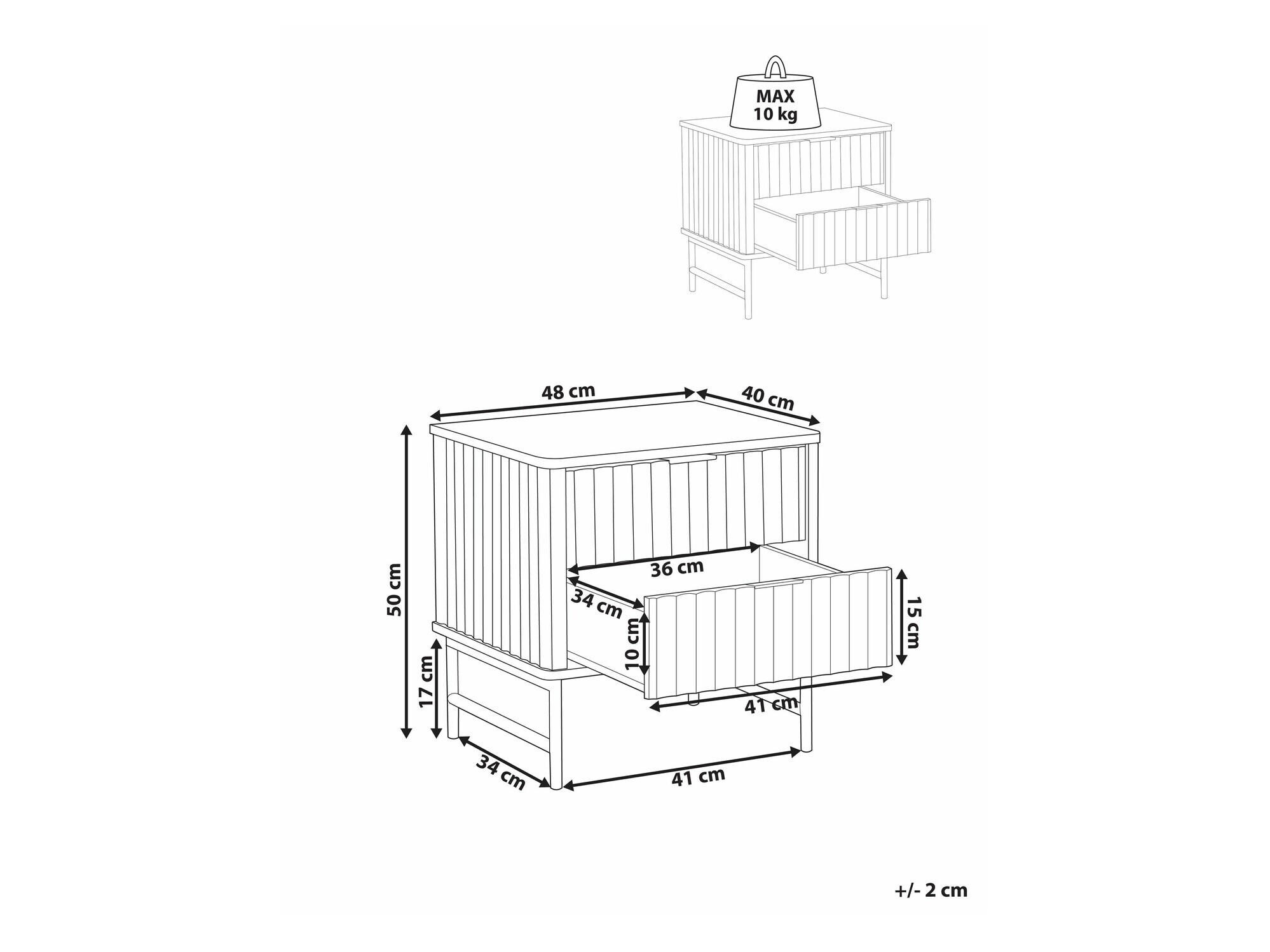 Nočna omarica Berwyn 2578 (Črna + Beli marmor)