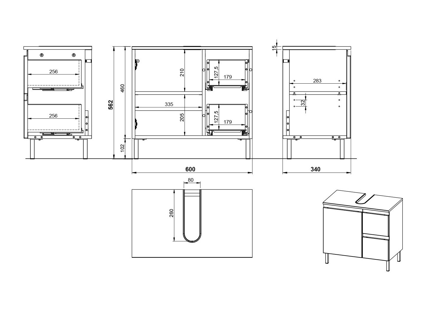 Prostostoječa kopalniška omarica za umivalnik Talmira 103 (Kašmir)