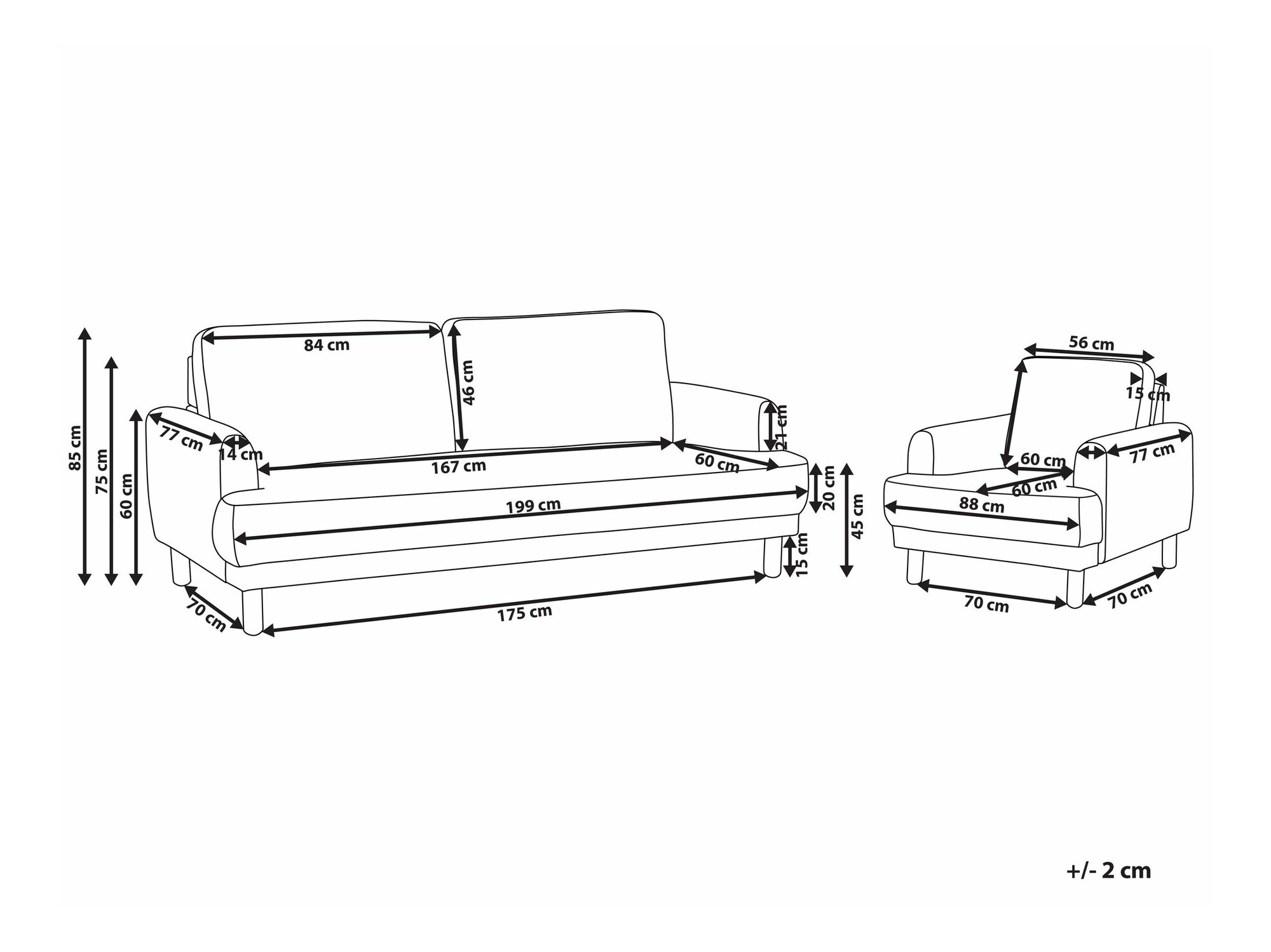 Komplet oblazinjenega pohištva Berwyn 2588 (Krema)