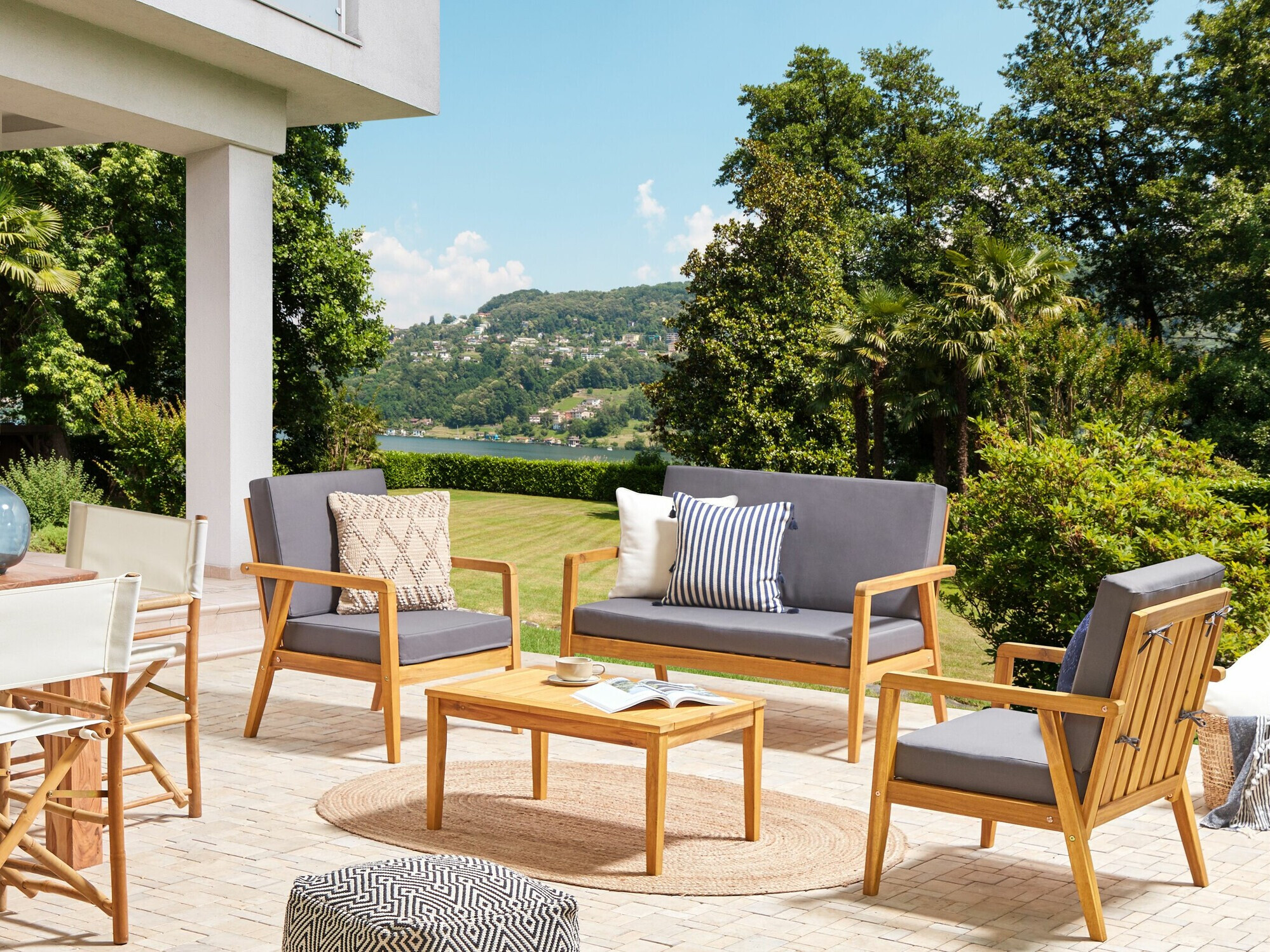 Komplet vrtnega pohištva Berwyn 2592 (Svetel les + Temno siva)