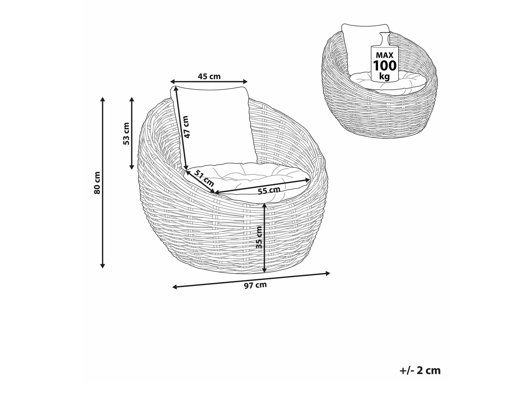 Vrtni fotelj Berwyn 2598 (Črna)