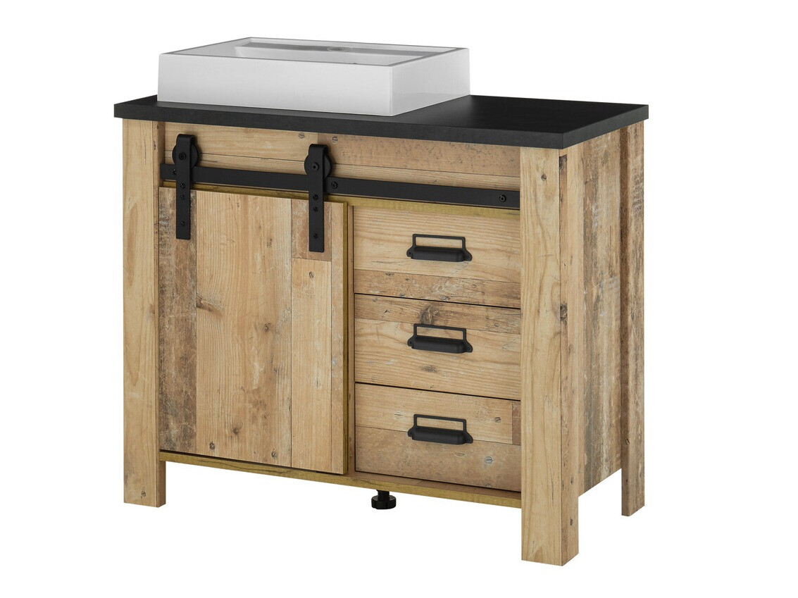 Prostostoječa kopalniška omarica za umivalnik Cirtale 133 (Rustikalen les + Antracit)