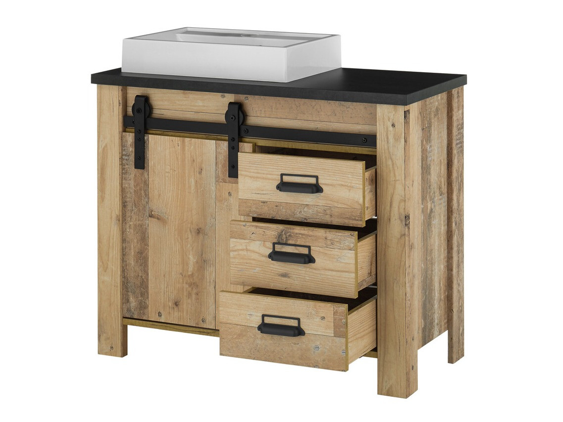 Prostostoječa kopalniška omarica za umivalnik Cirtale 133 (Rustikalen les + Antracit)