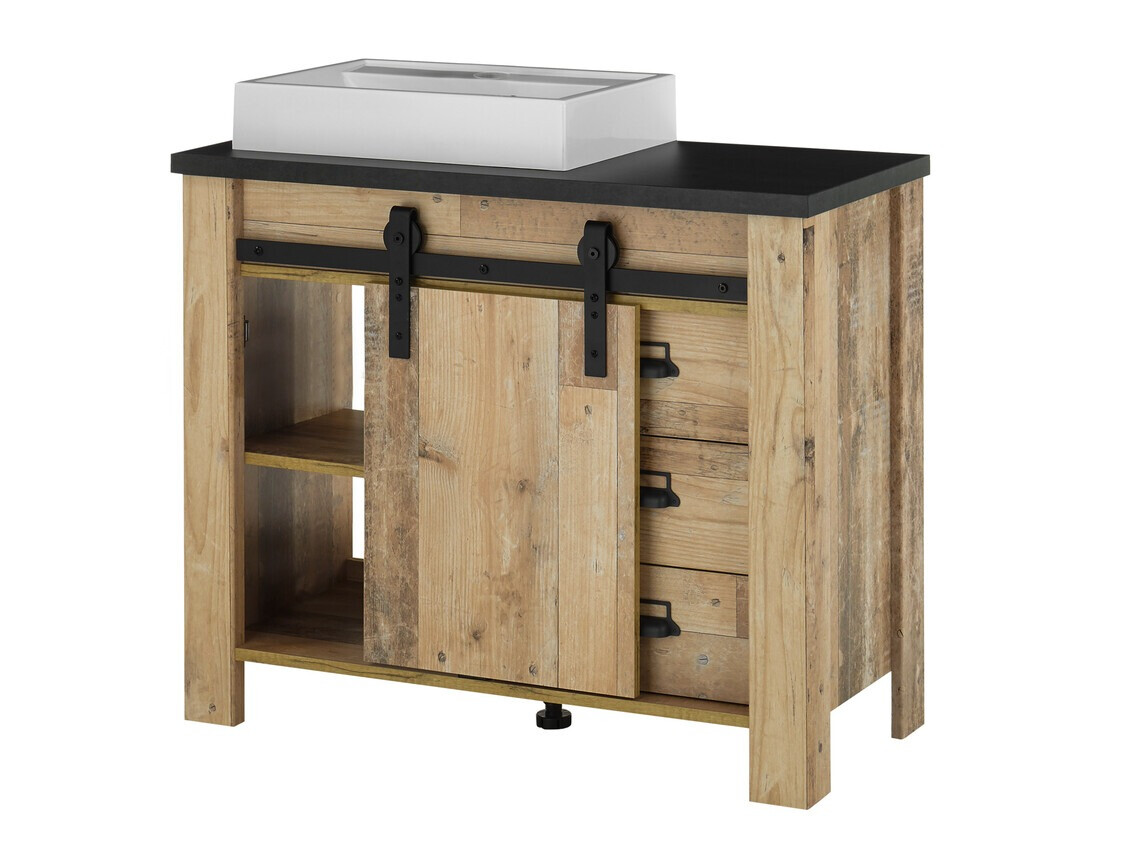 Prostostoječa kopalniška omarica za umivalnik Cirtale 133 (Rustikalen les + Antracit)