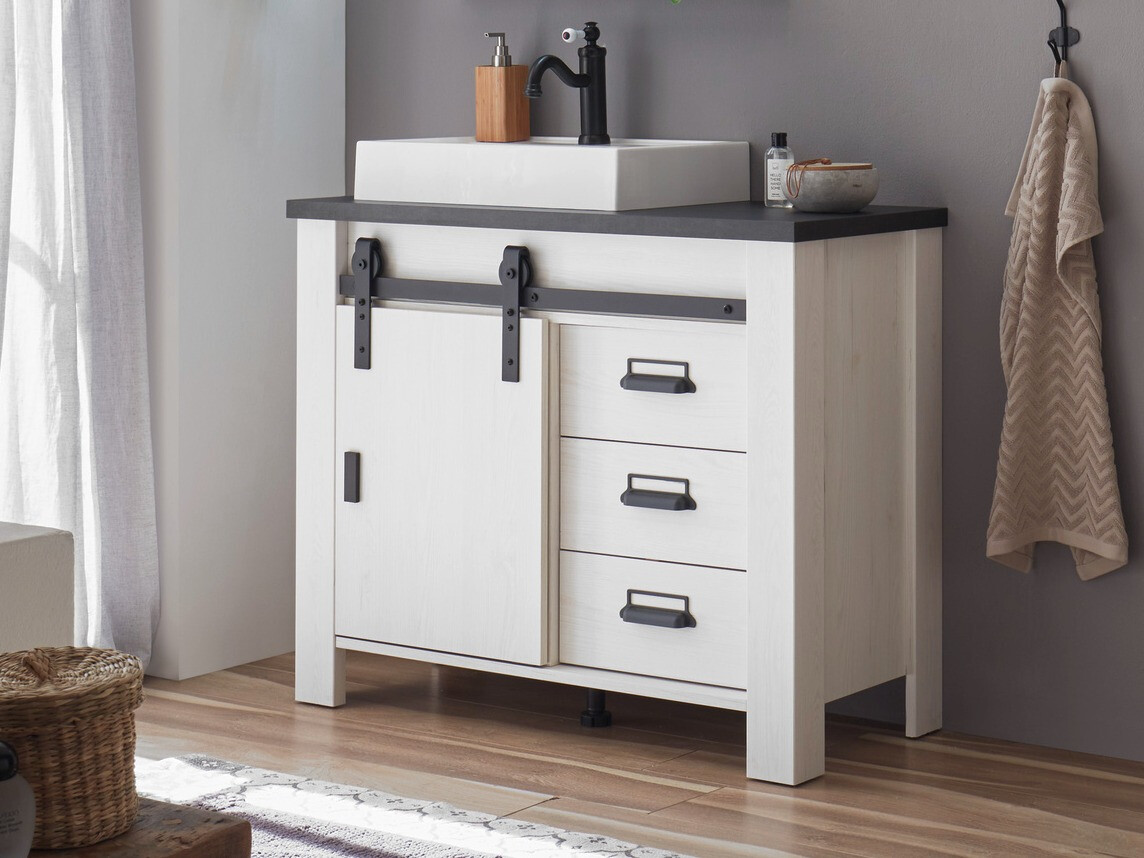 Prostostoječa kopalniška omarica za umivalnik Cirtale 133 (Beljen bor + Antracit)