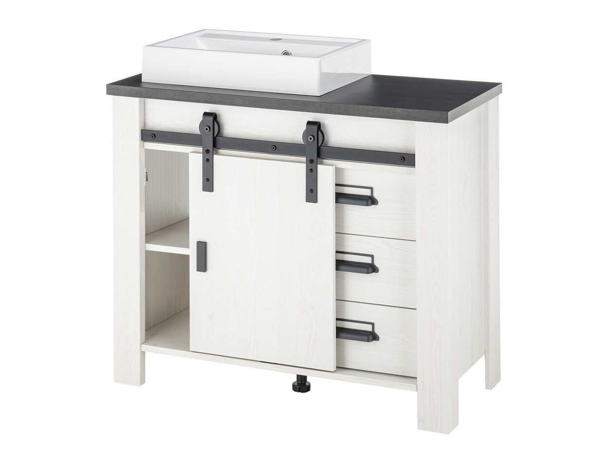 Prostostoječa kopalniška omarica za umivalnik Cirtale 133 (Beljen bor + Antracit)