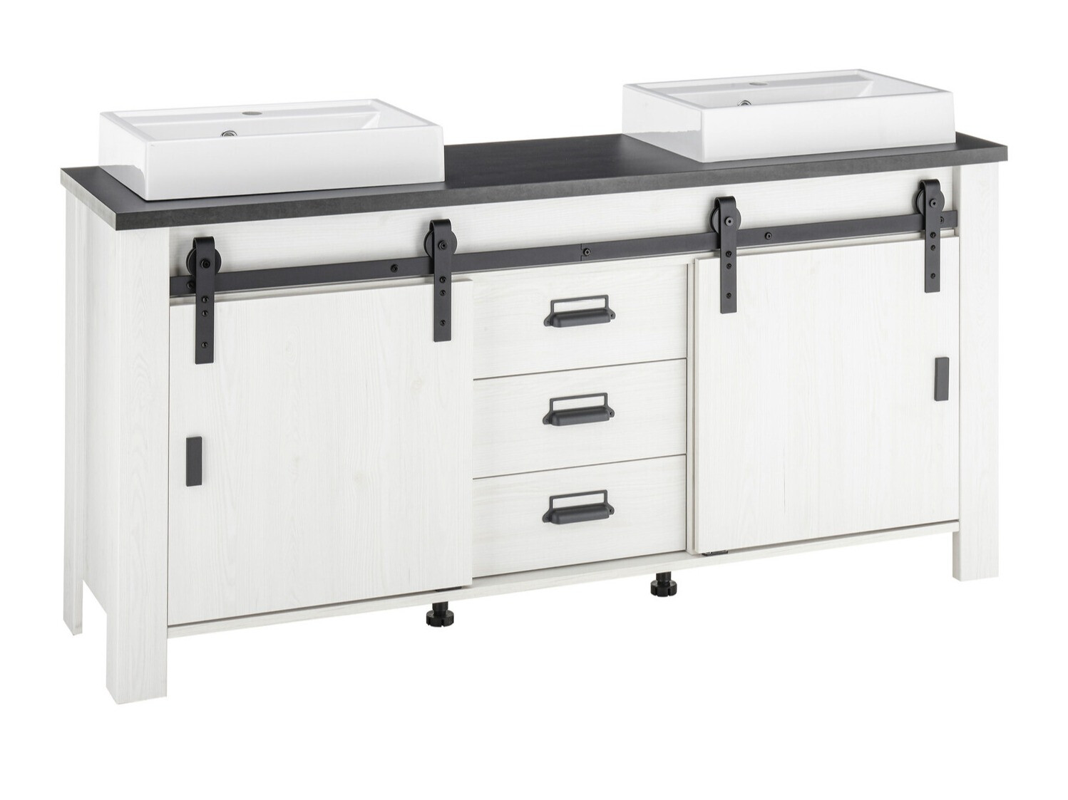 Prostostoječa kopalniška omarica za umivalnik Cirtale 134 (Beljen bor + Antracit)